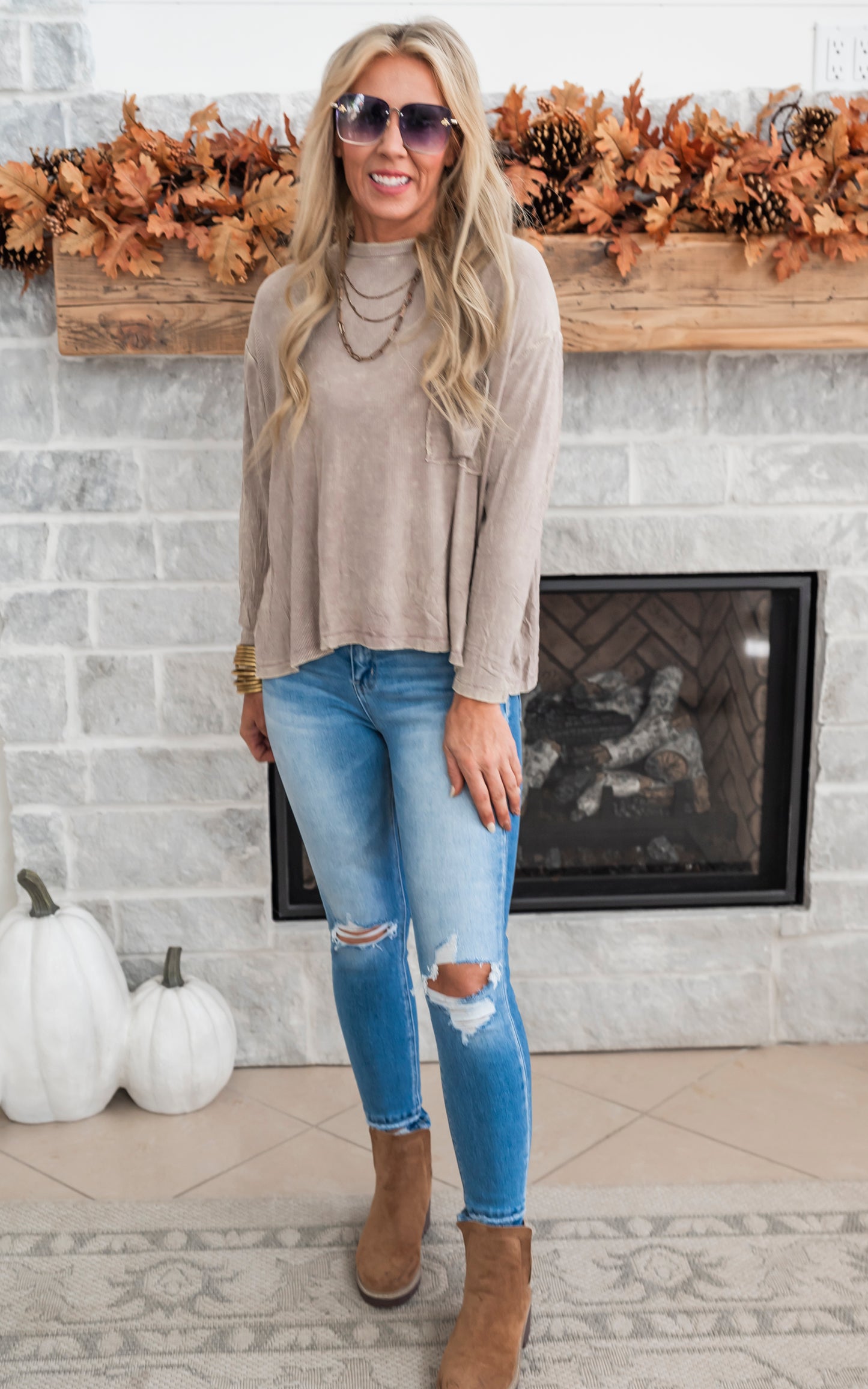 ASH MOCHA RIBBED DOLMAN TOP