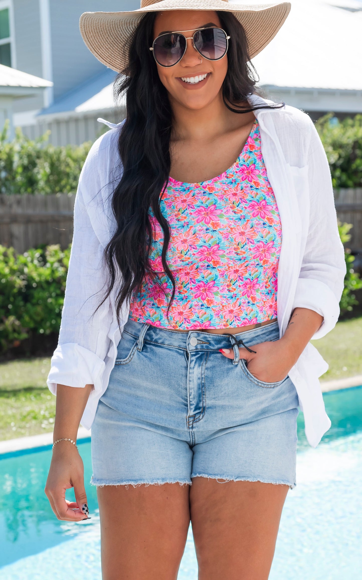 Pop of Paradise Floral Crop Tank | Salty Wave  *FINAL SALE