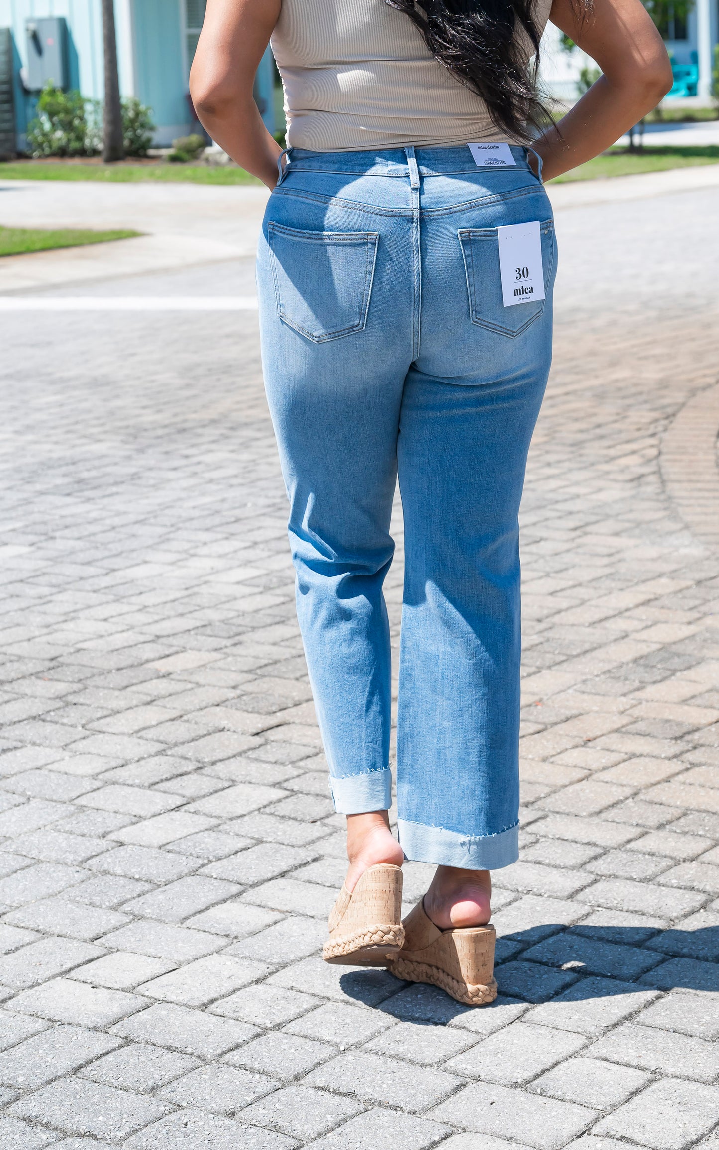 High Rise Straight Leg w/ Cuffed Hem Denim Jean | MICA -FINAL SALE
