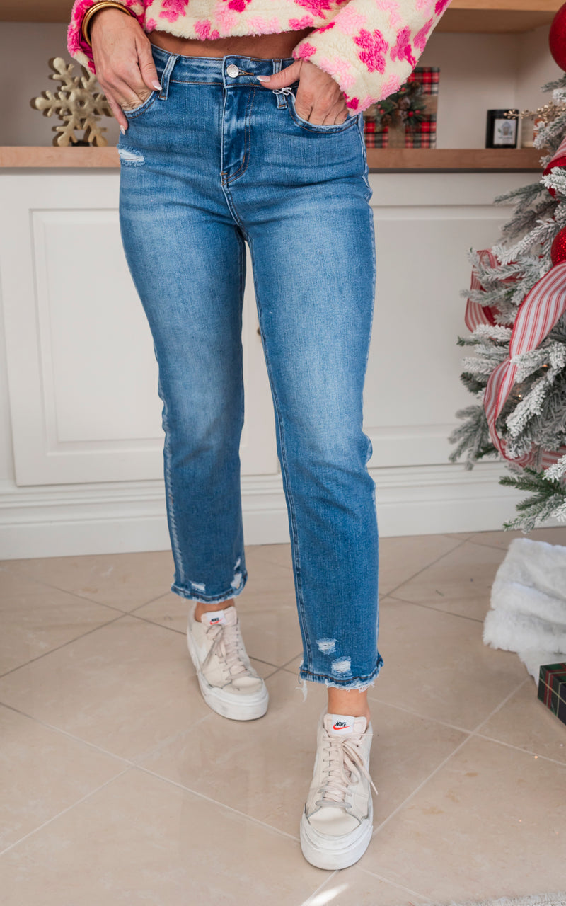 The Emma High Rise Slim Straight Denim Jeans | Lovervet by Vervet
