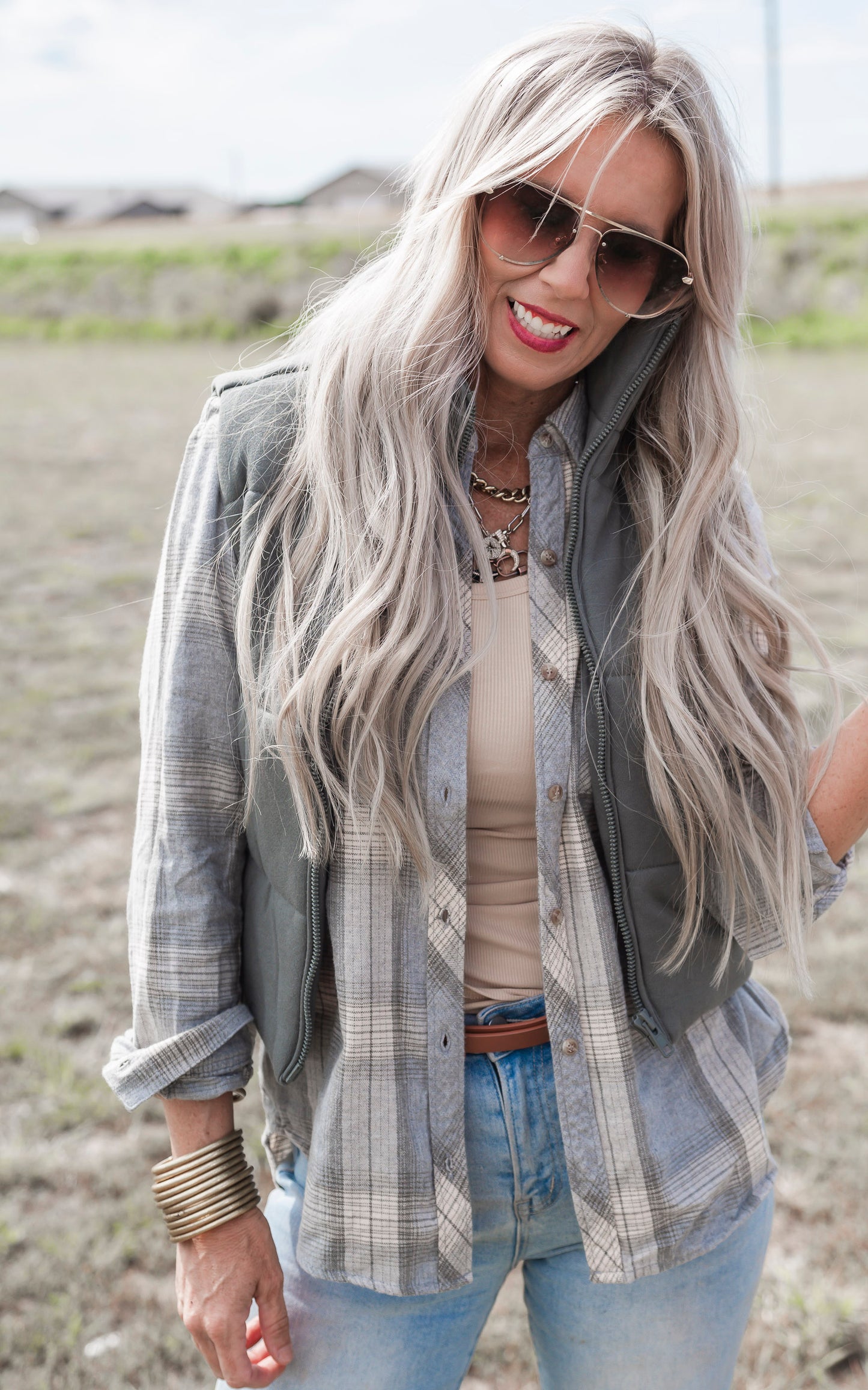Oversized Jade Flannel Shirt Top**