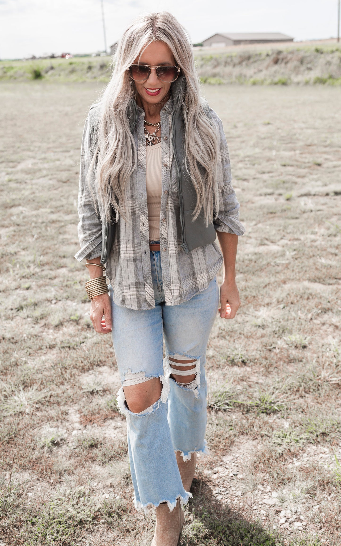 Oversized Jade Flannel Shirt Top**