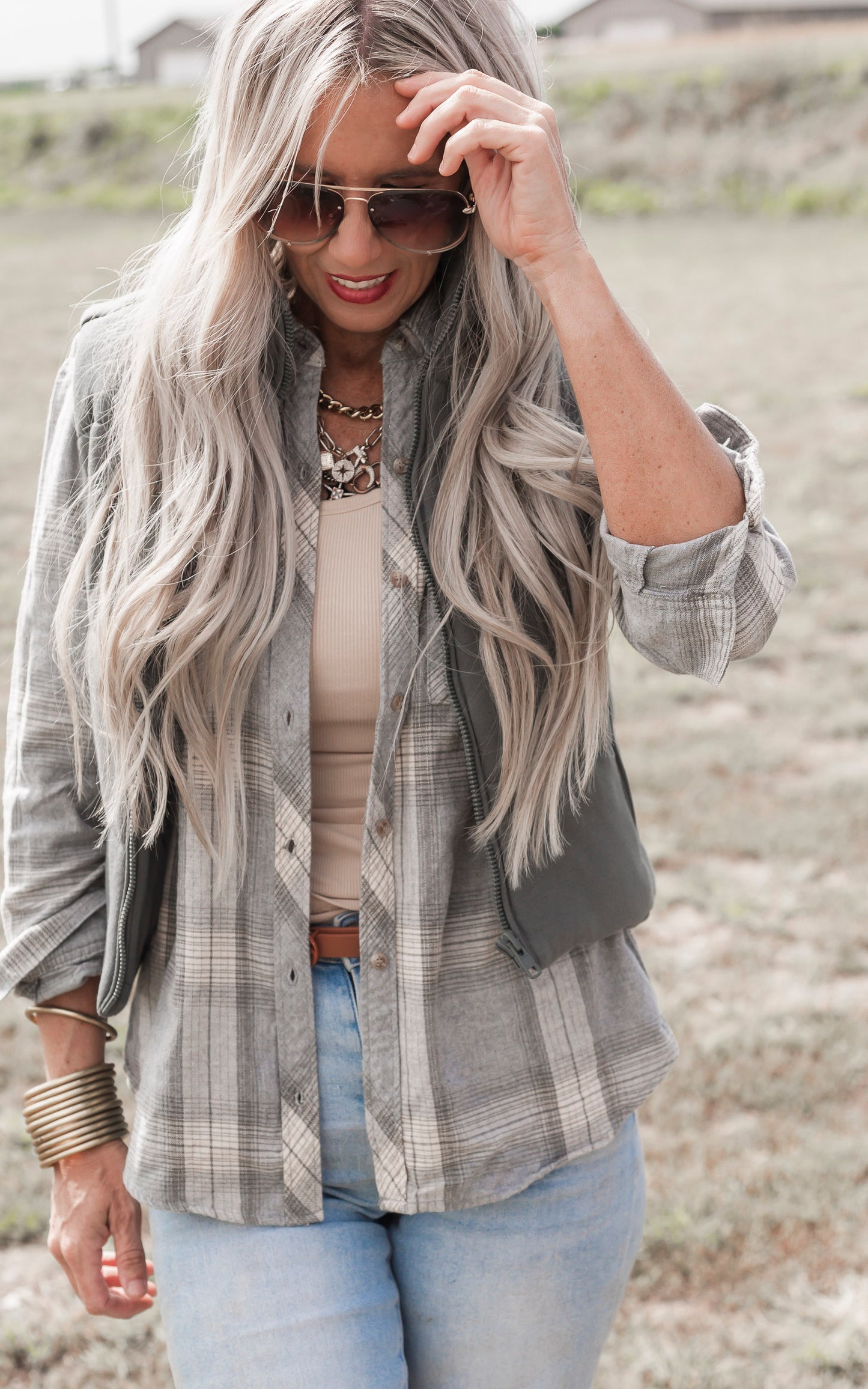 Oversized Jade Flannel Shirt Top**