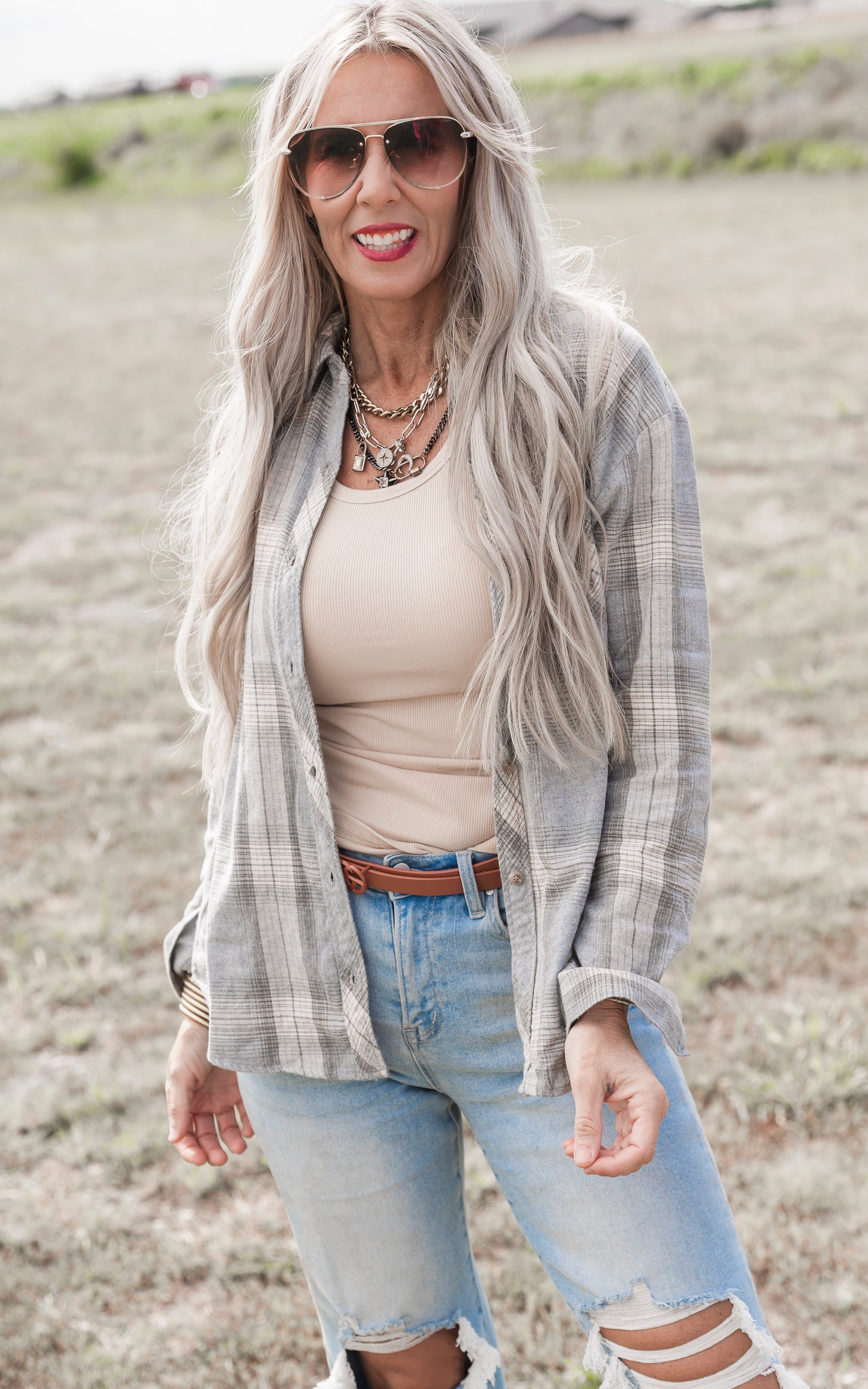 Oversized Jade Flannel Shirt Top**