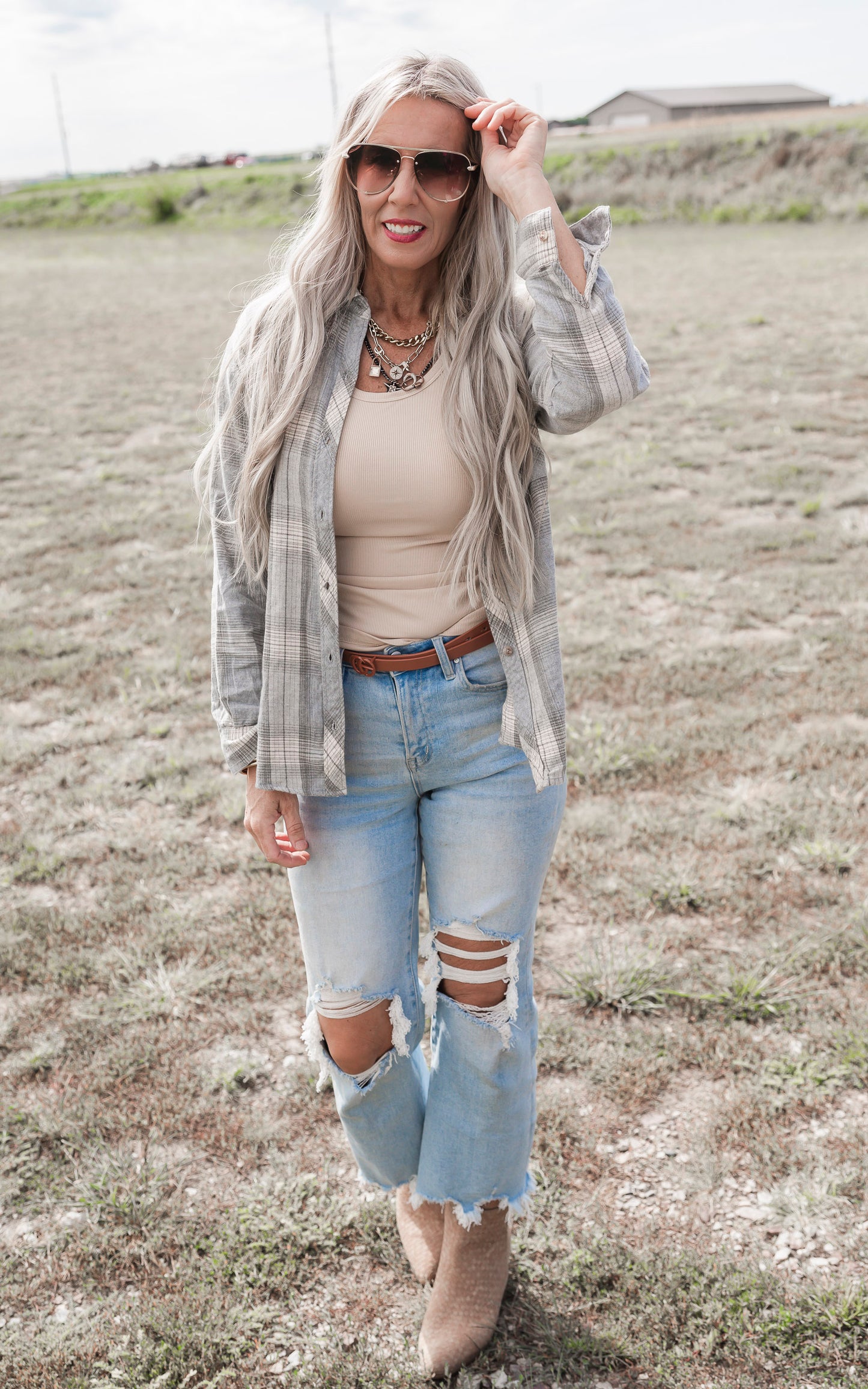 Oversized Jade Flannel Shirt Top**