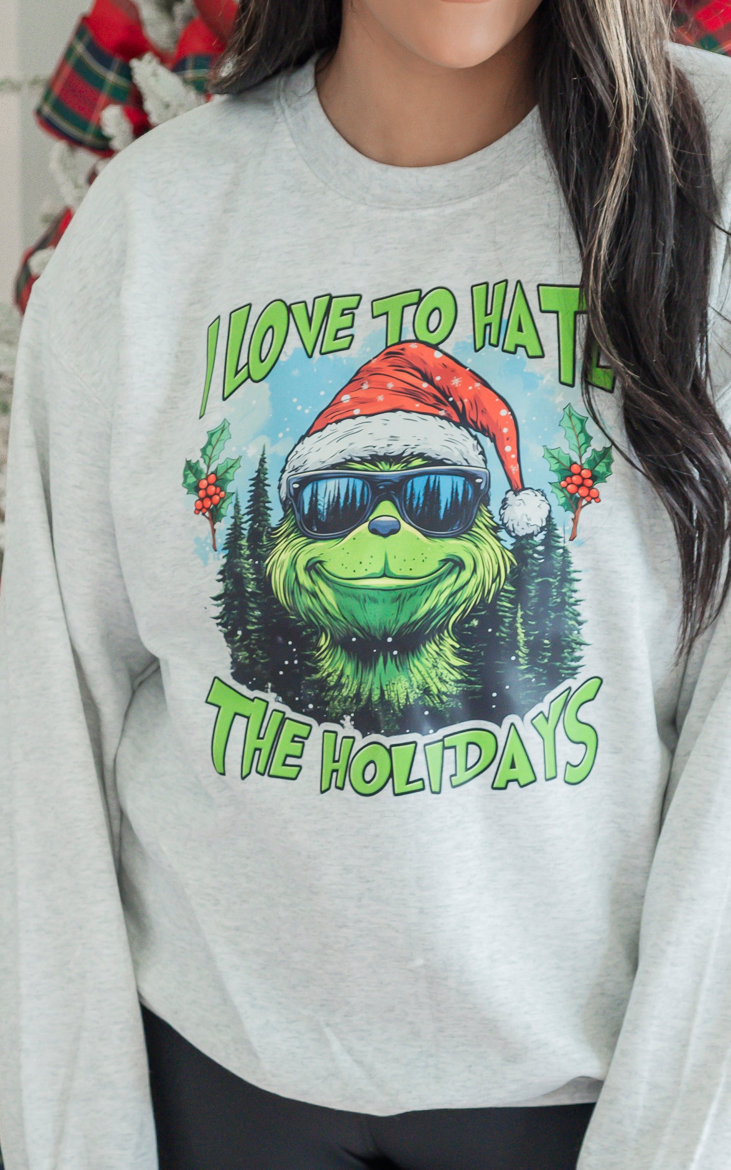 I Love to Hate Holiday Heather Grey Graphic Crewneck Sweatshirt**