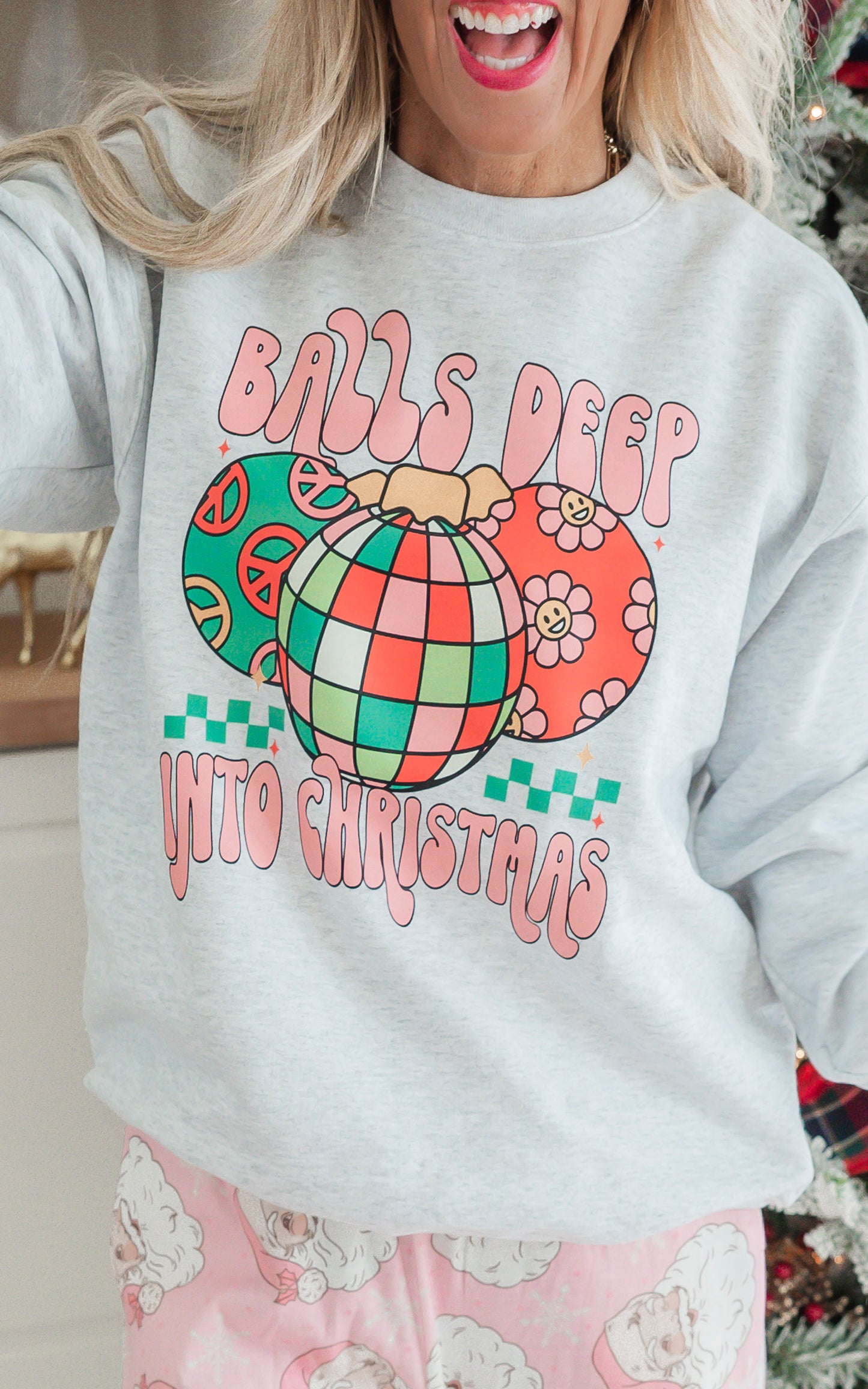 Balls Deep Holiday Heather Grey Graphic Crewneck Sweatshirt**