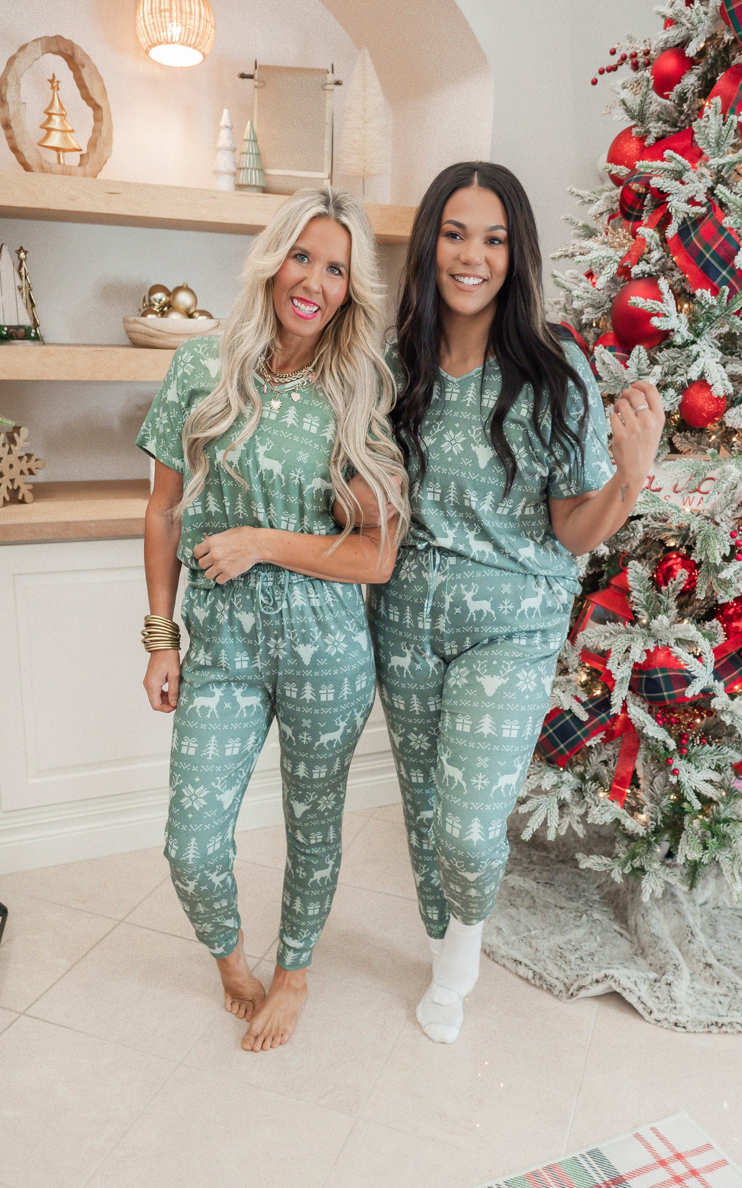 Green Reindeer Jogger Pajama Set by Salty Wave (TOP & BOTTOM)