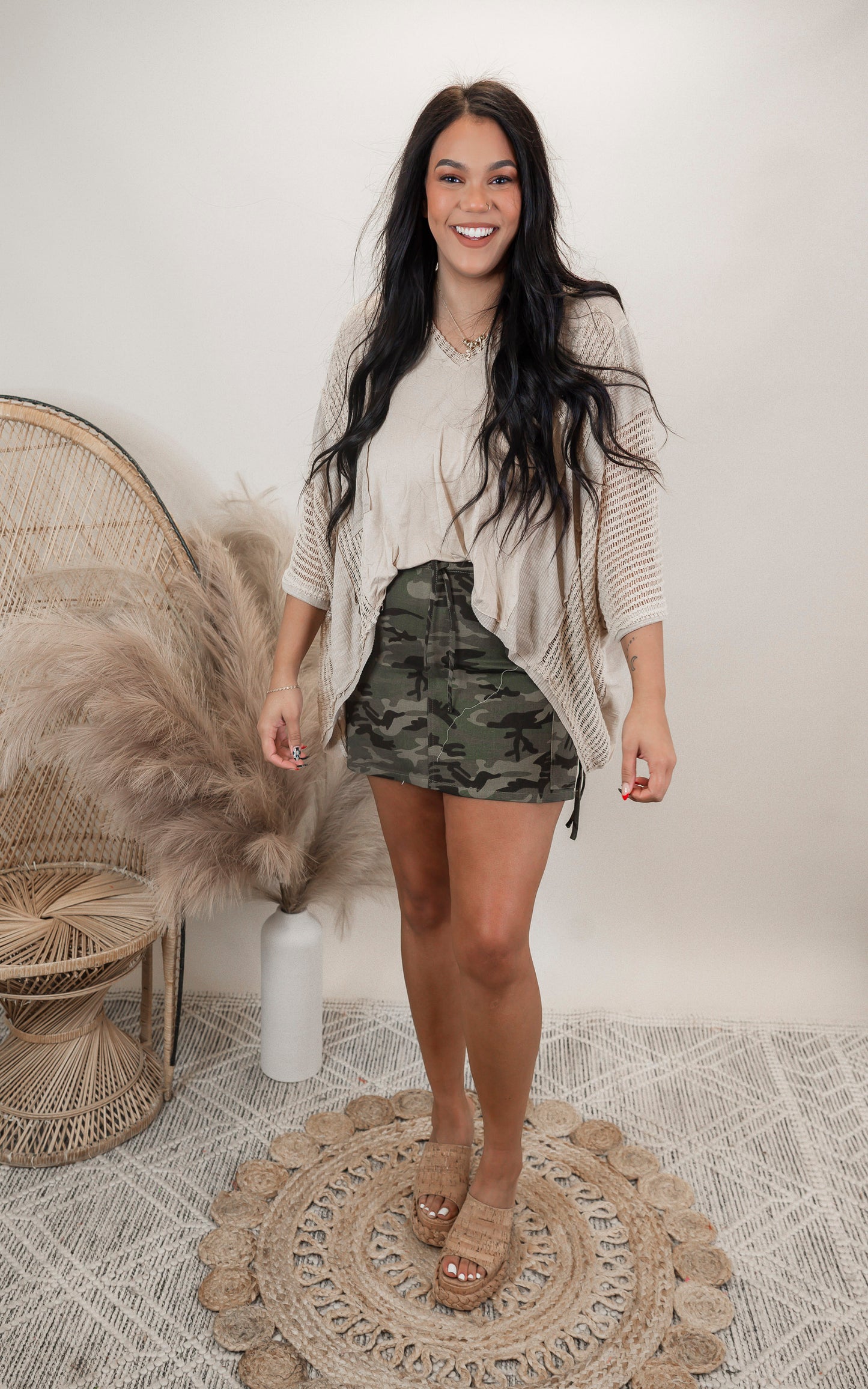 Bow Detail Camo Mini Skirt