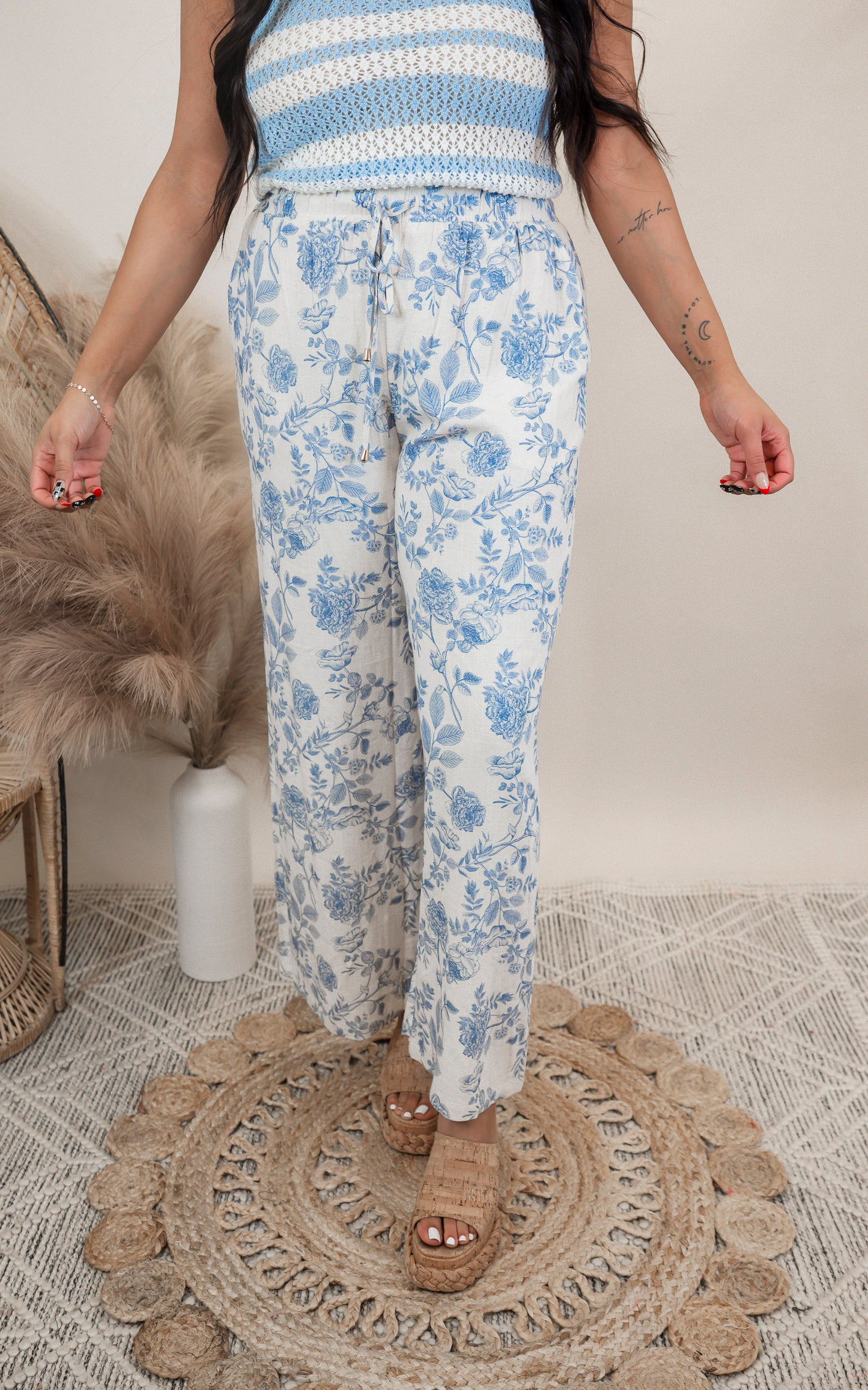 Blue Blossom Soft Linen Pants - Final Sale