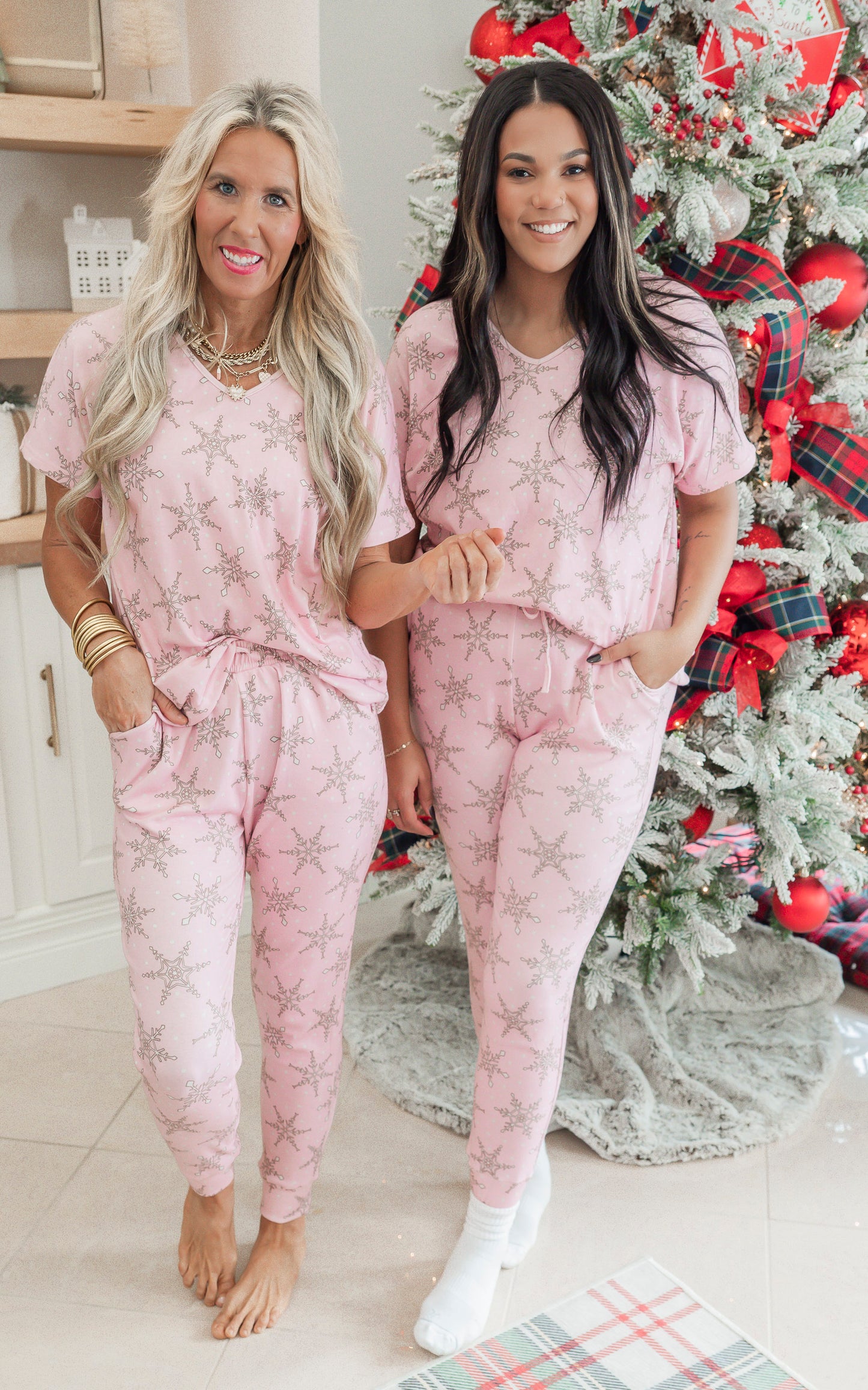 Pink Snowflake Jogger Pajama Set by Salty Wave (TOP & BOTTOM)