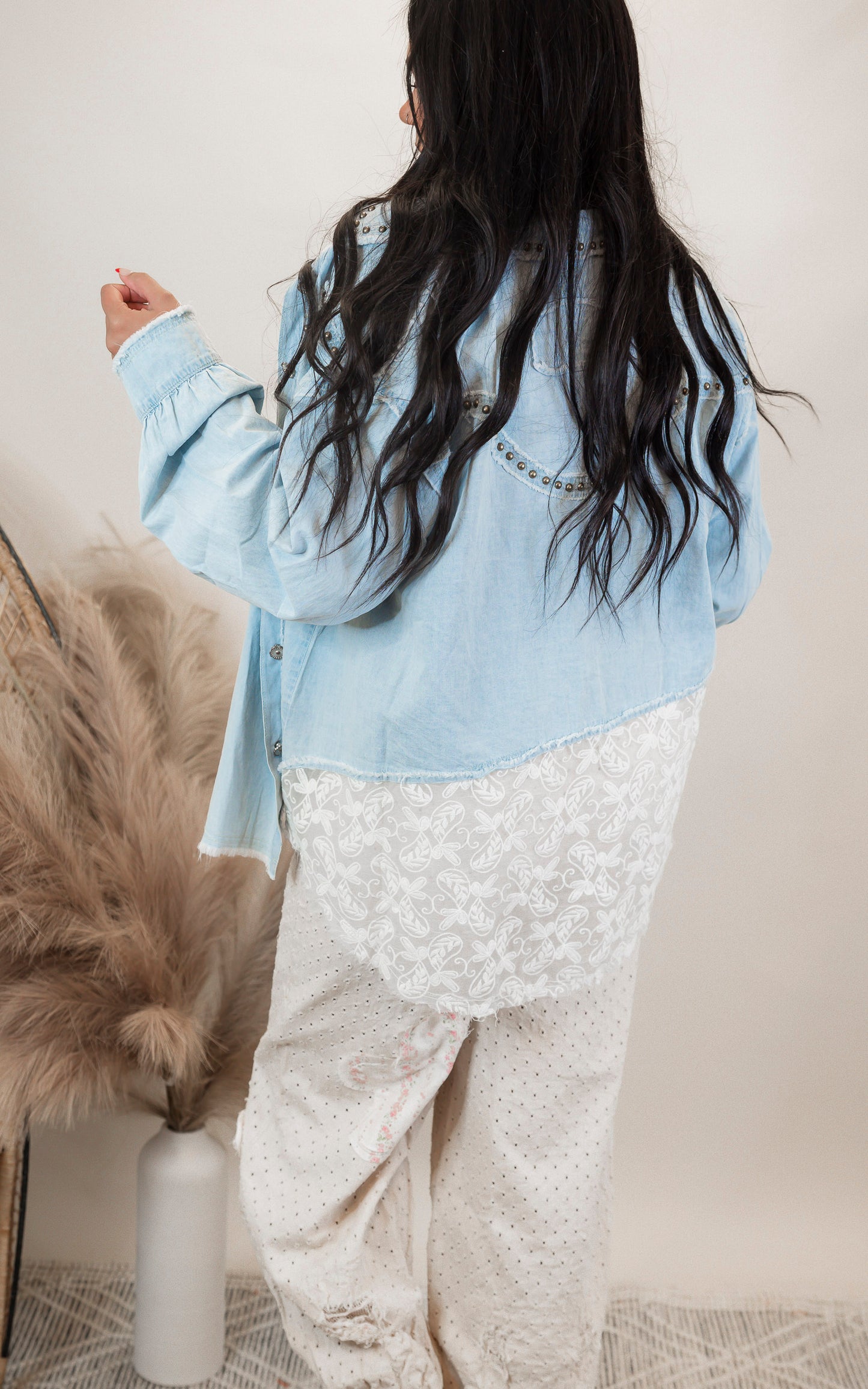 Studded Western Style Cotton Twill Top | POL