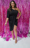 Black One Shoulder Wrap Midi Dress