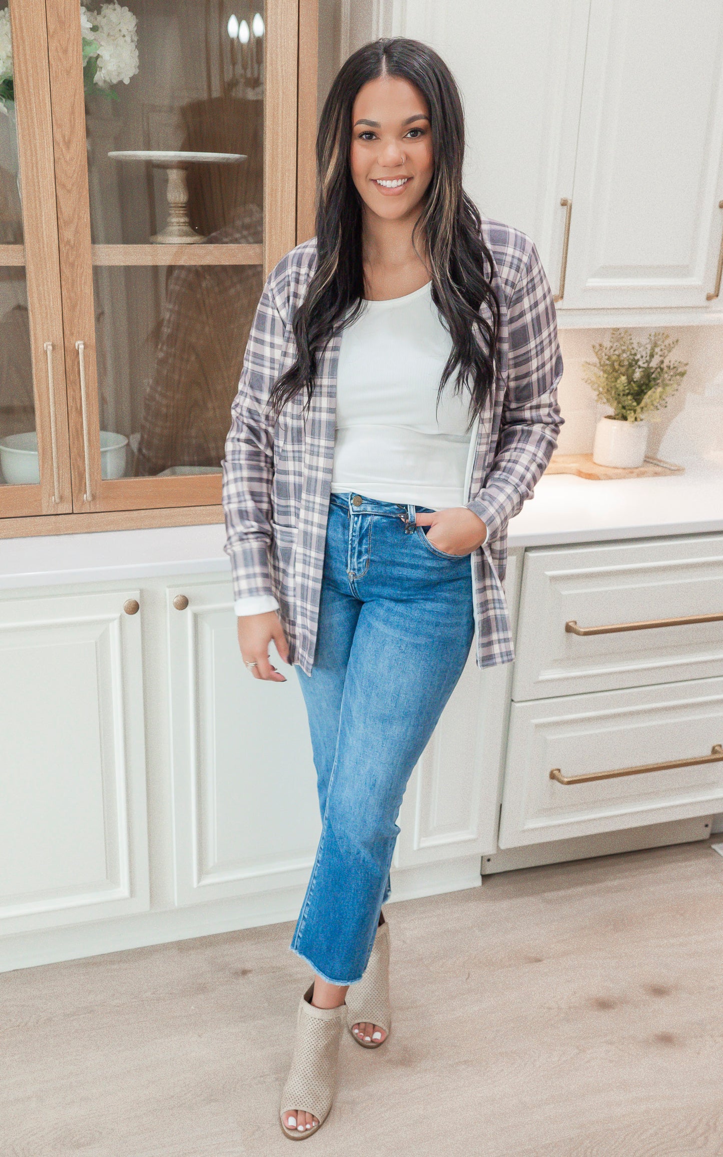 Forever Favorite Plaid Cardigan in Taupe Grey #6 | Salty Wave * - Final Sale