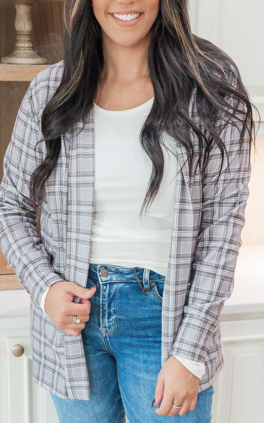 Forever Favorite Plaid Cardigan in Heather Grey #2 | Salty Wave