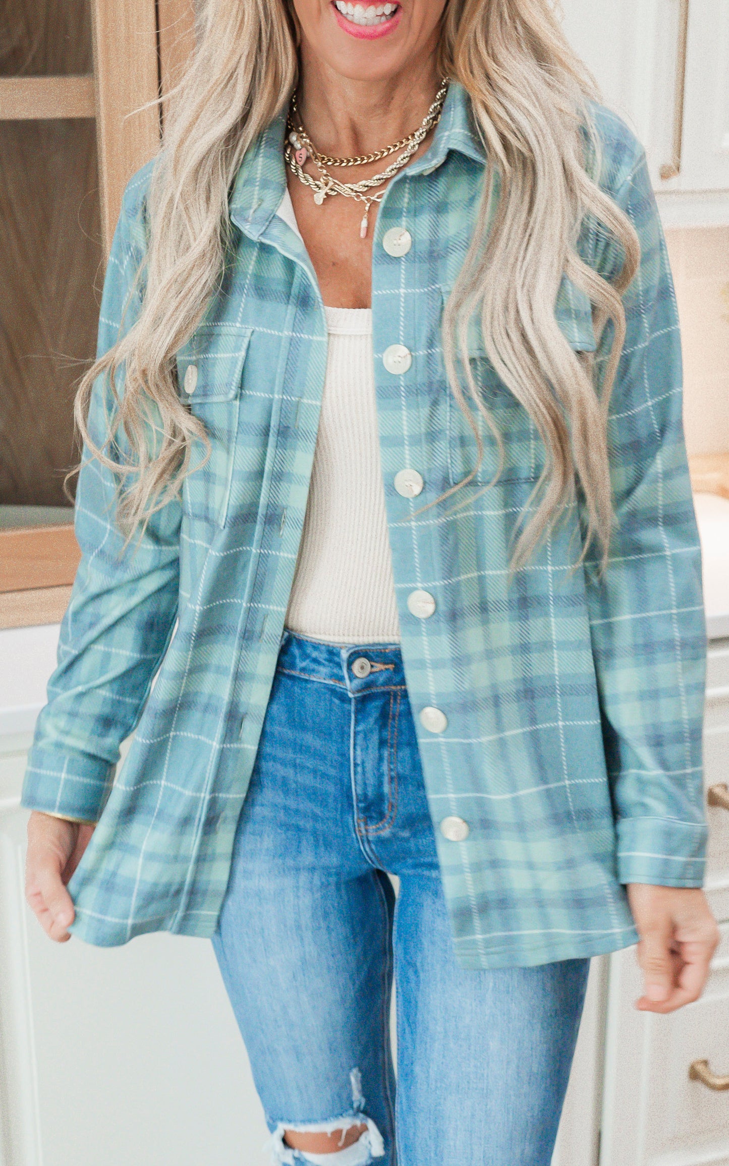 Forever Favorite Plaid Shacket in Green Blue #9 | Salty Wave *DEAL