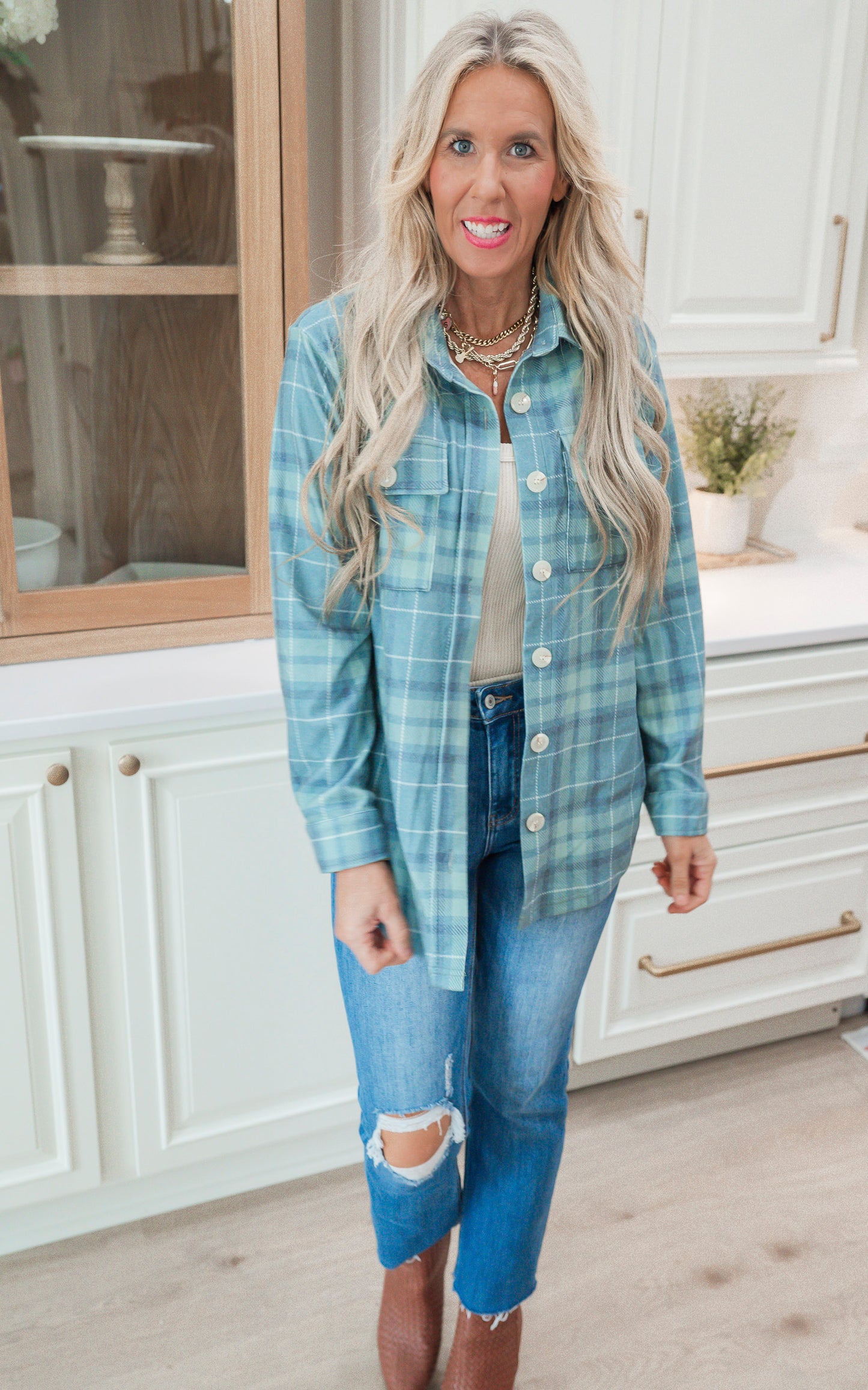 Forever Favorite Plaid Shacket in Green Blue #9 | Salty Wave *DEAL