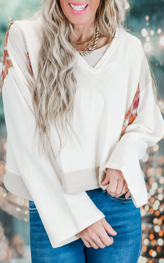 Streetwise V-Neck Long Sleeve Plaid Top | POL** - Final Sale