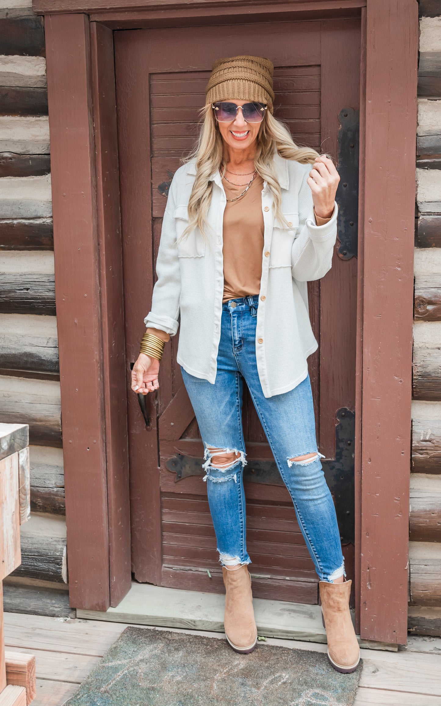 salty wave button down top