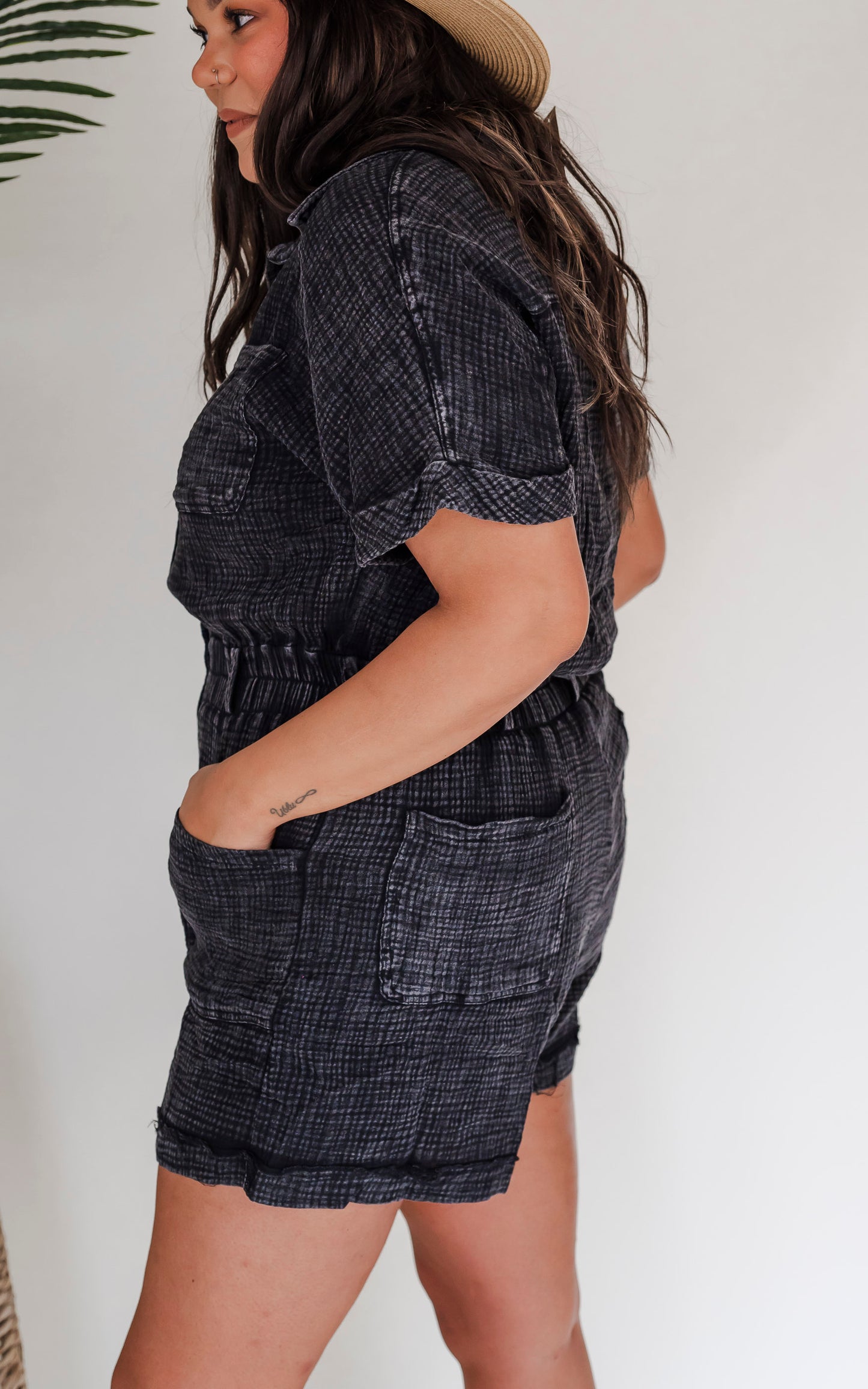 Short Sleeve Mineral Wash Romper - Final Sale