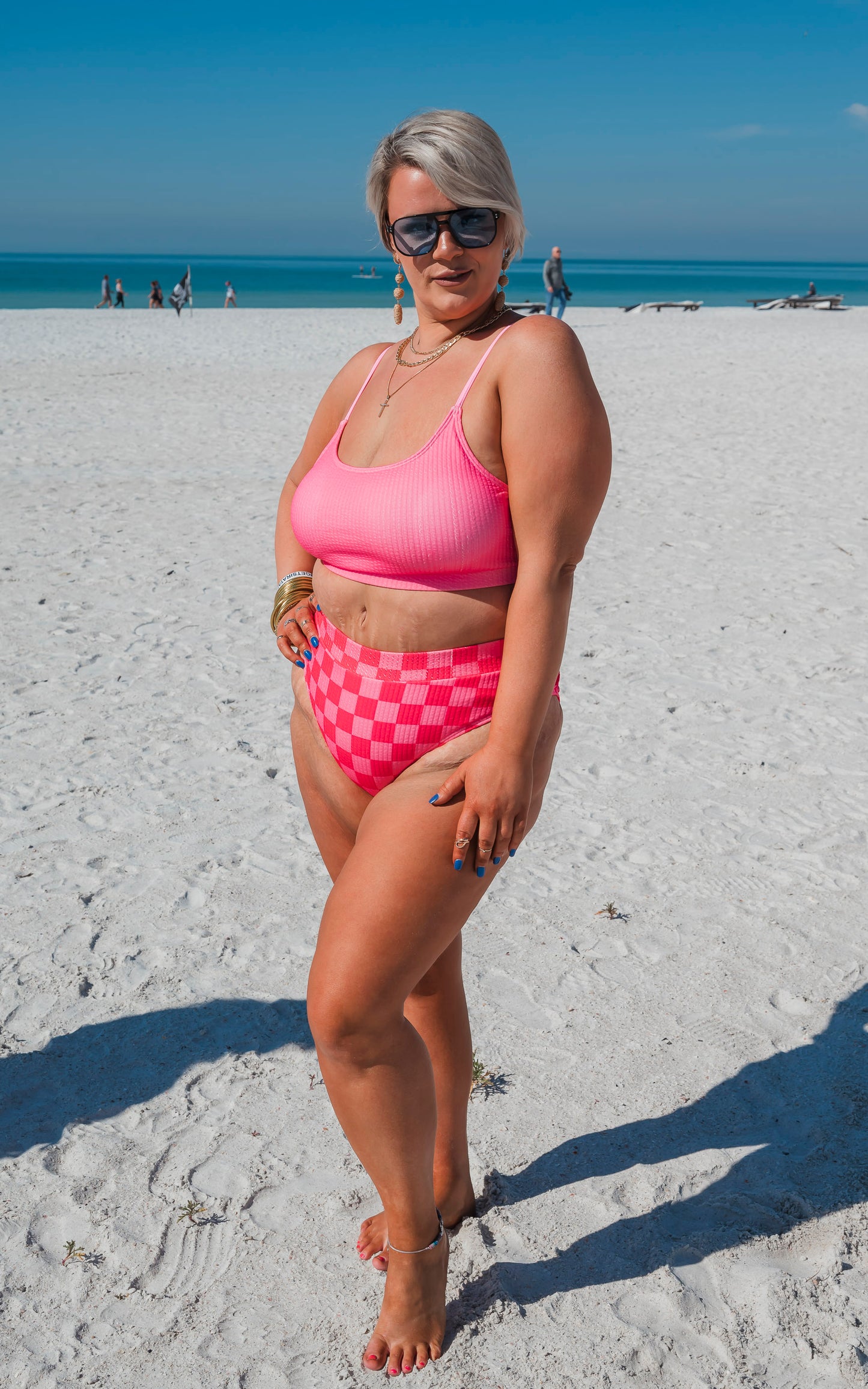 Pink CheckMate Beach Bikini Swimsuit | Salty Wave - Final Sale