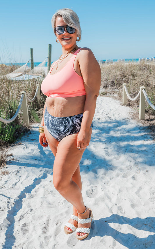SALTY WAVE Coral Full Coverage Palm Colorblock Swim Set (Top & Bottom)*DEAL-FINAL SALE