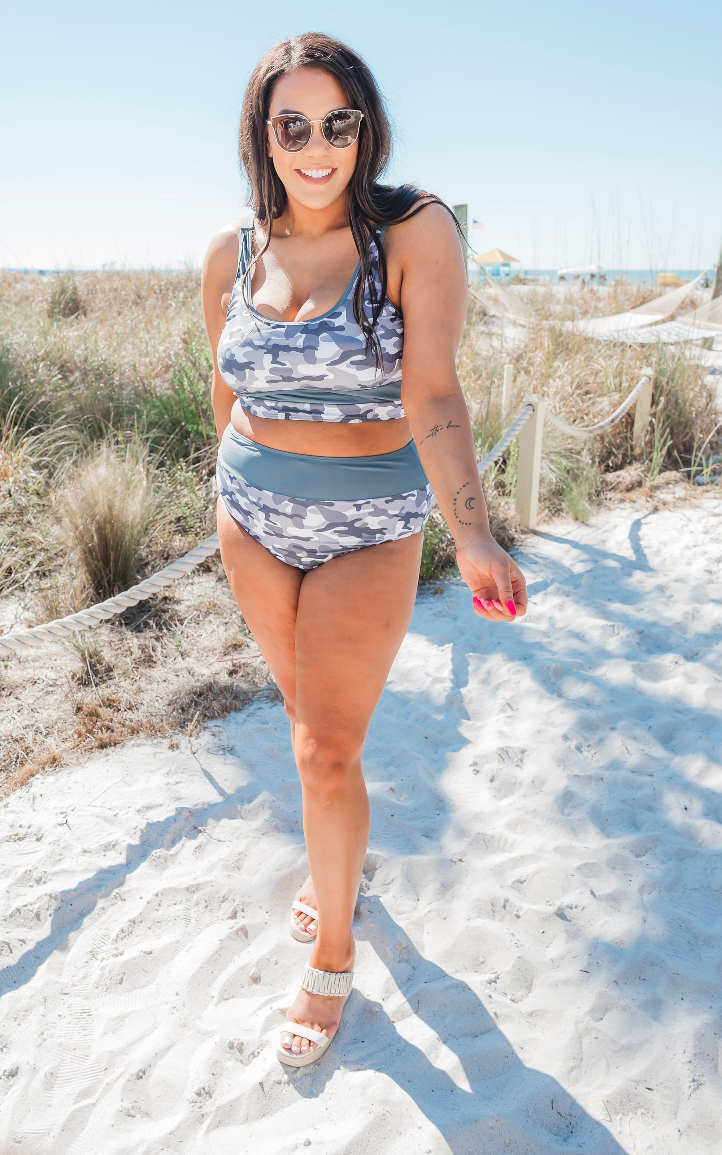 SALTY WAVE Grey Camo Beach Full Coverage Swim Set (Top & Bottom)**Final Sale