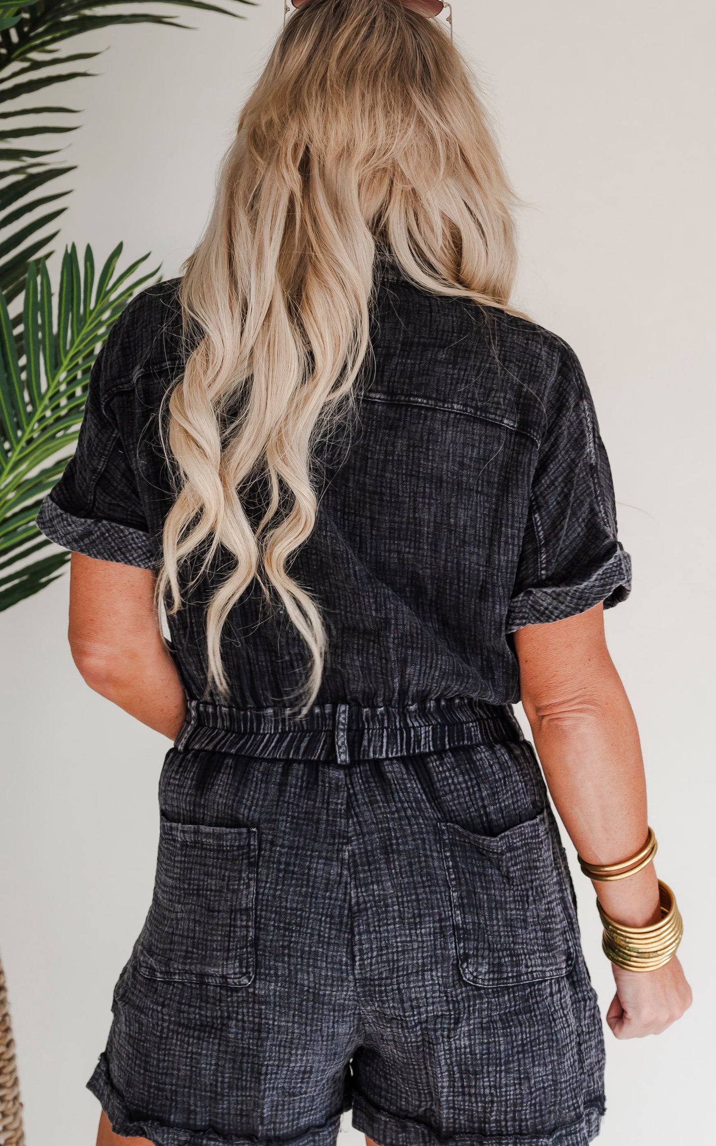 Short Sleeve Mineral Wash Romper - Final Sale