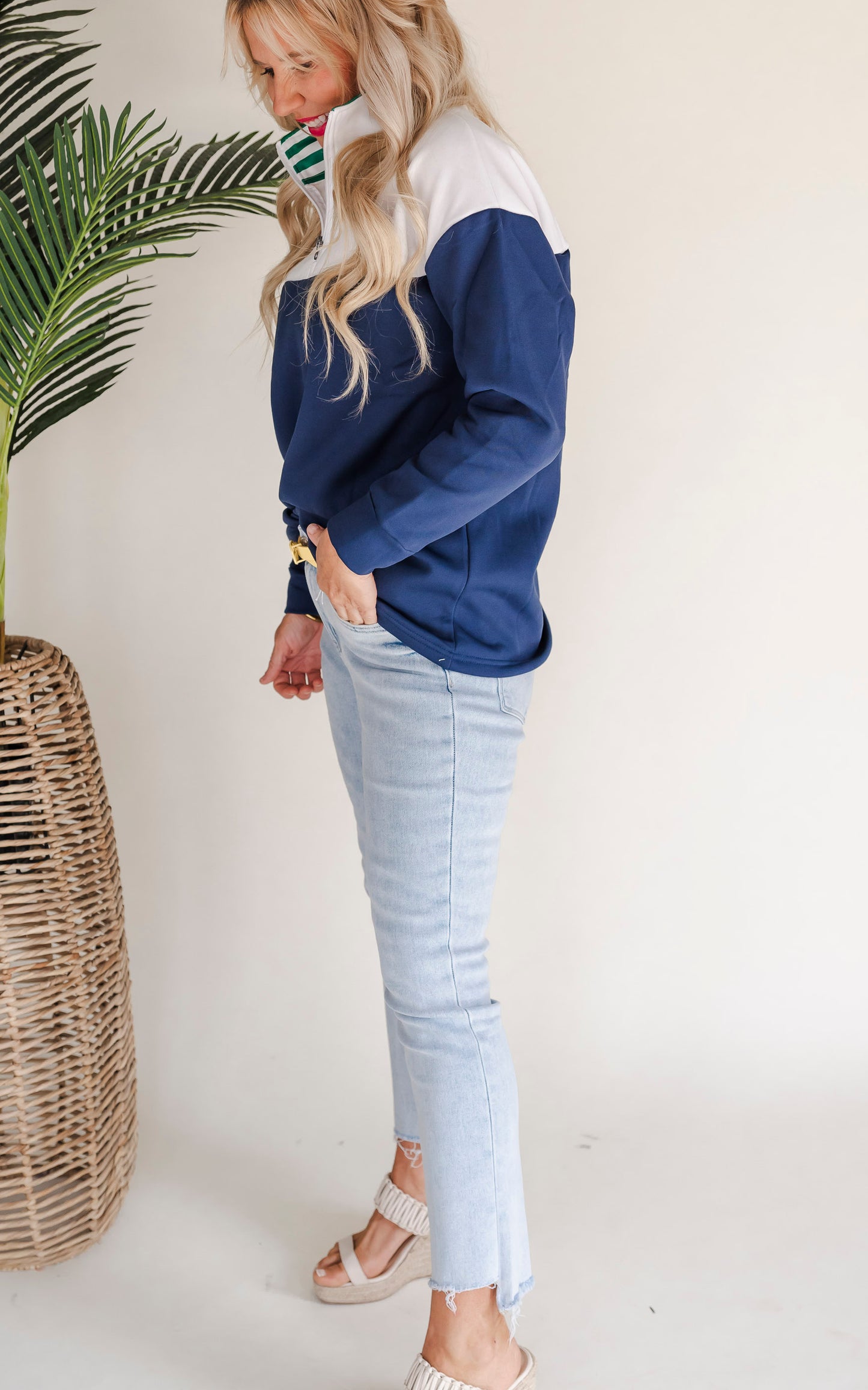 Navy Colorblock Zip Sweatshirt by Salty Wave -FINAL SALE