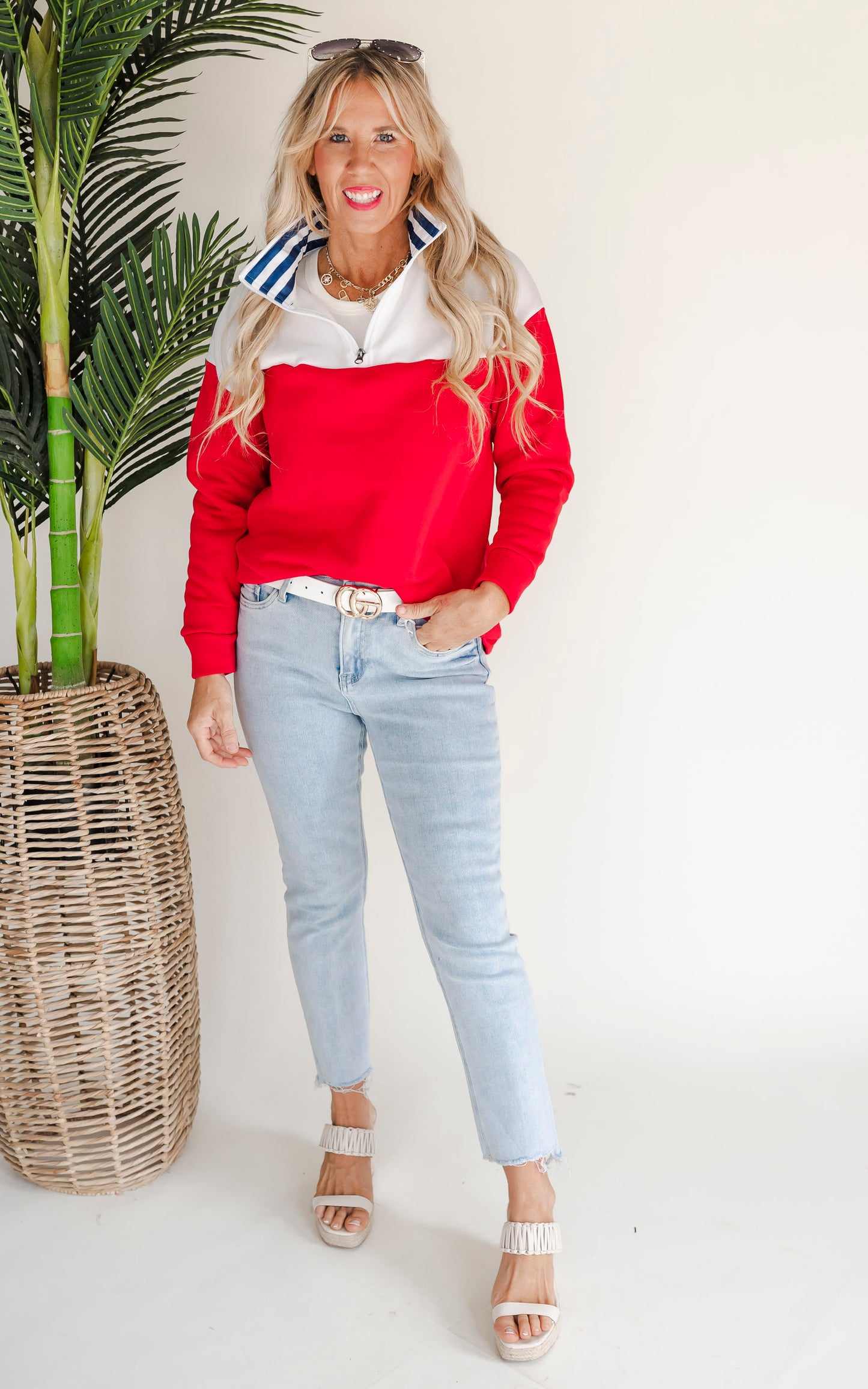 Red Colorblock Zip Sweatshirt by Salty Wave *