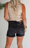 The Maddie High Waist Tummy Control Fray Hem Denim Shorts | Judy Blue - Final Sale