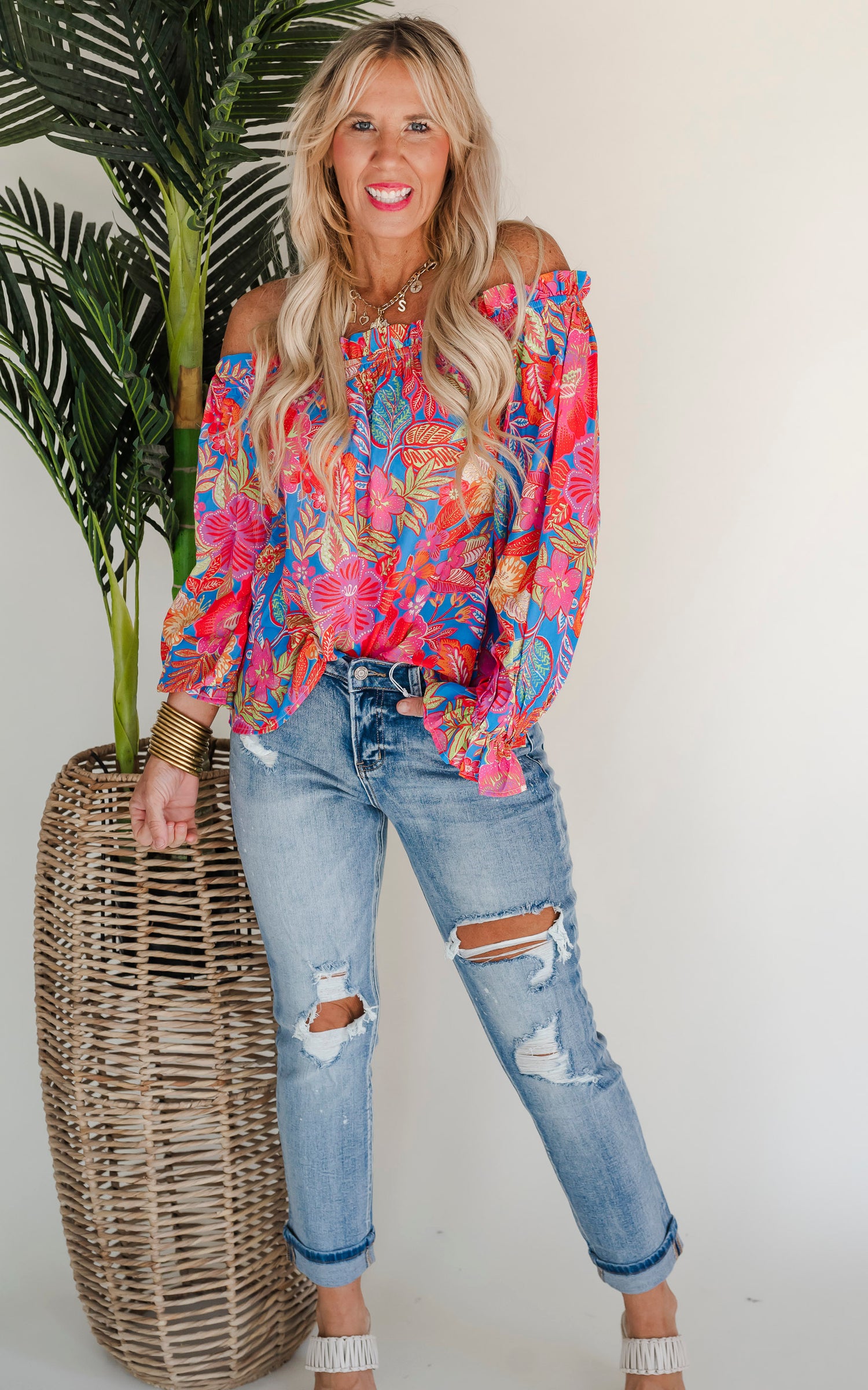 Glamourous High Rise Cuffed Distressed Paint Boyfriend Denim Jeans