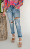 Glamourous High Rise Cuffed Distressed Paint Boyfriend Denim Jeans