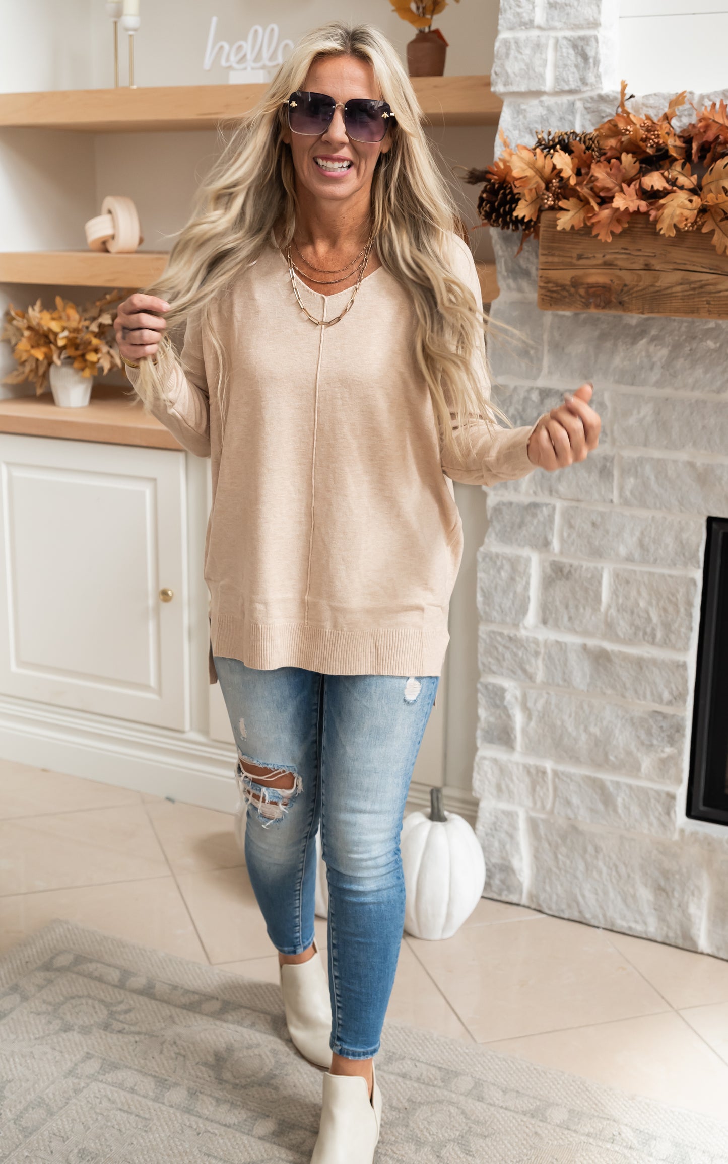 heather light taupe sweater