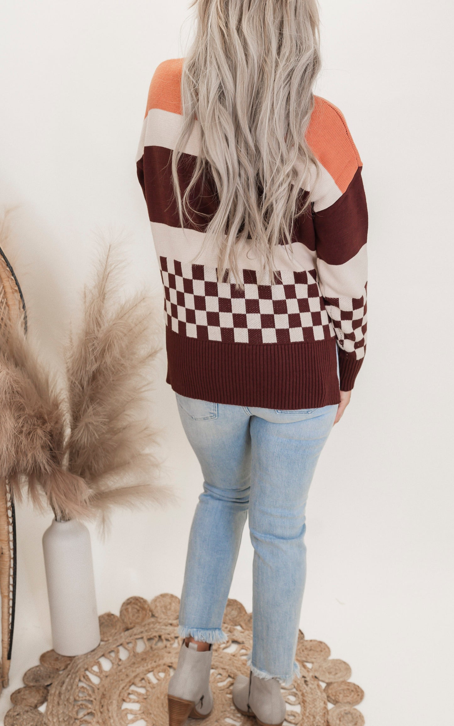 Check & Stripe Oversized Sweater Top - Final Sale