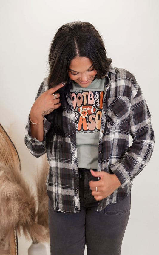 Khaki Plaid Flannel Button Down Top - Final Sale