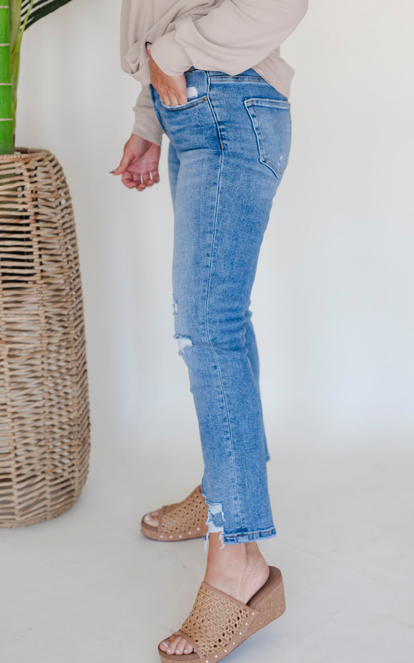 MICA | High Rise Ankle Straight w/ Side Slit Denim Jeans** - Final Sale
