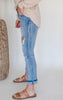 VERVET | Glamourous High Rise Cuffed Distressed Paint Boyfriend Denim Jeans - Final Sale