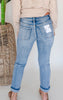 VERVET | Glamourous High Rise Cuffed Distressed Paint Boyfriend Denim Jeans - Final Sale
