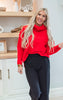 Red Wide Turtleneck Knit Crop Sweater