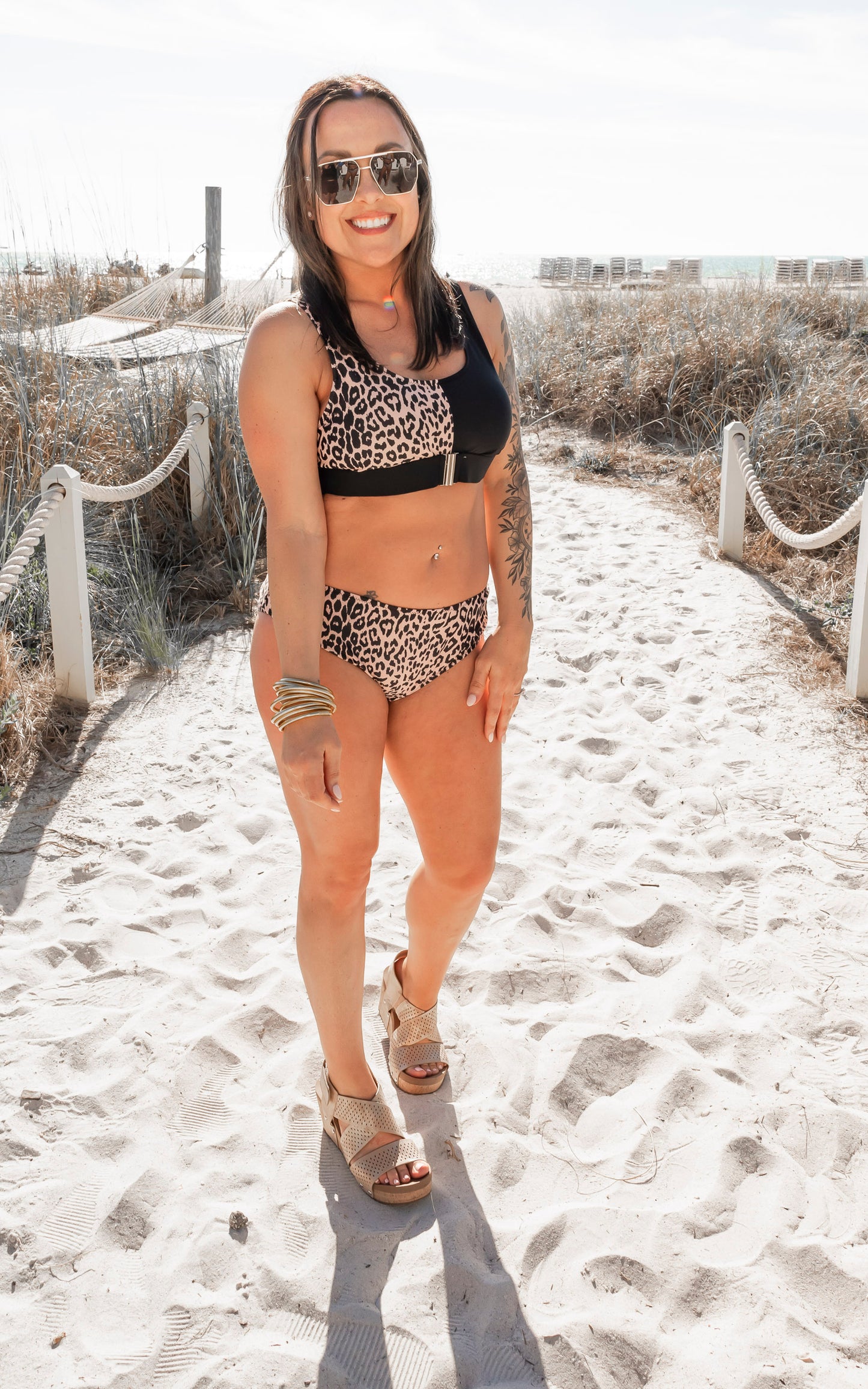 SALTY WAVE Colorblock Leopard Bikini Swim Set (Top & Bottom)