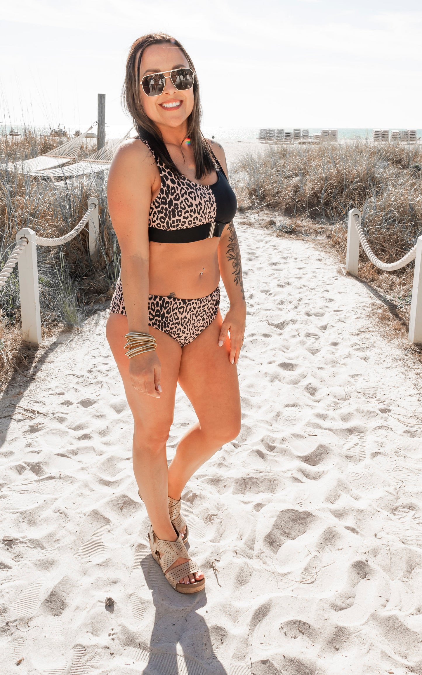 SALTY WAVE Colorblock Leopard Bikini Swim Set (Top & Bottom)