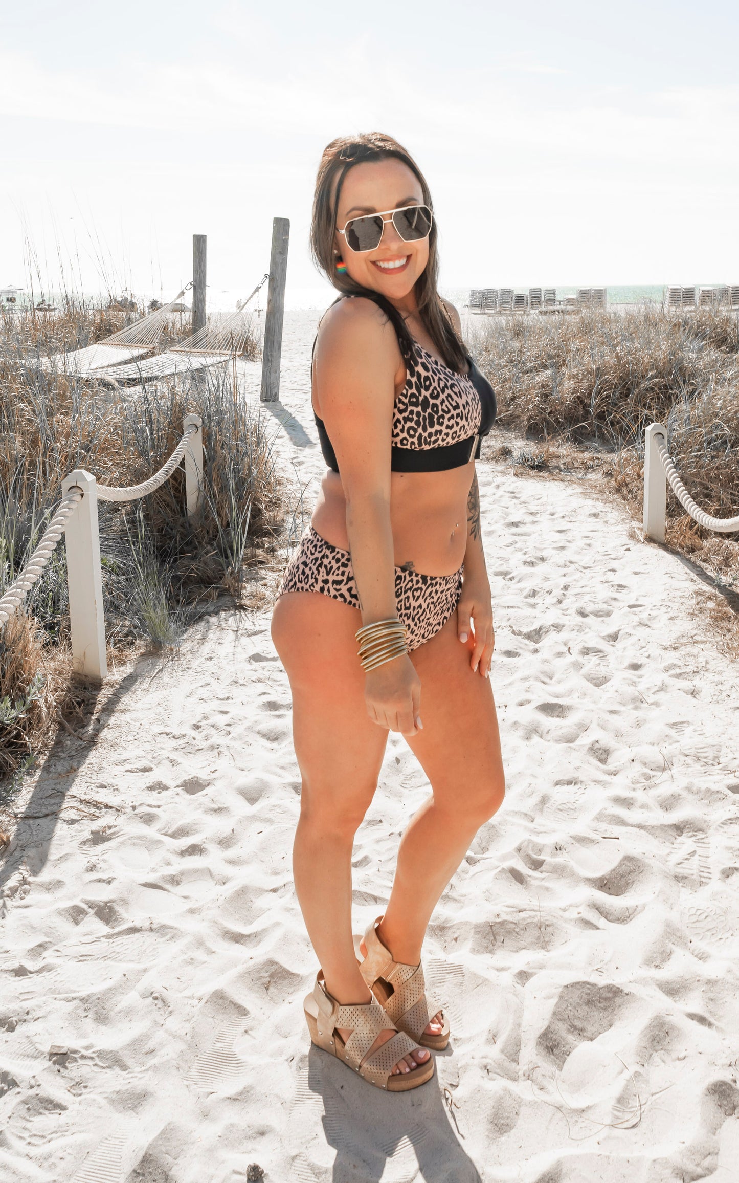 SALTY WAVE Colorblock Leopard Bikini Swim Set (Top & Bottom)