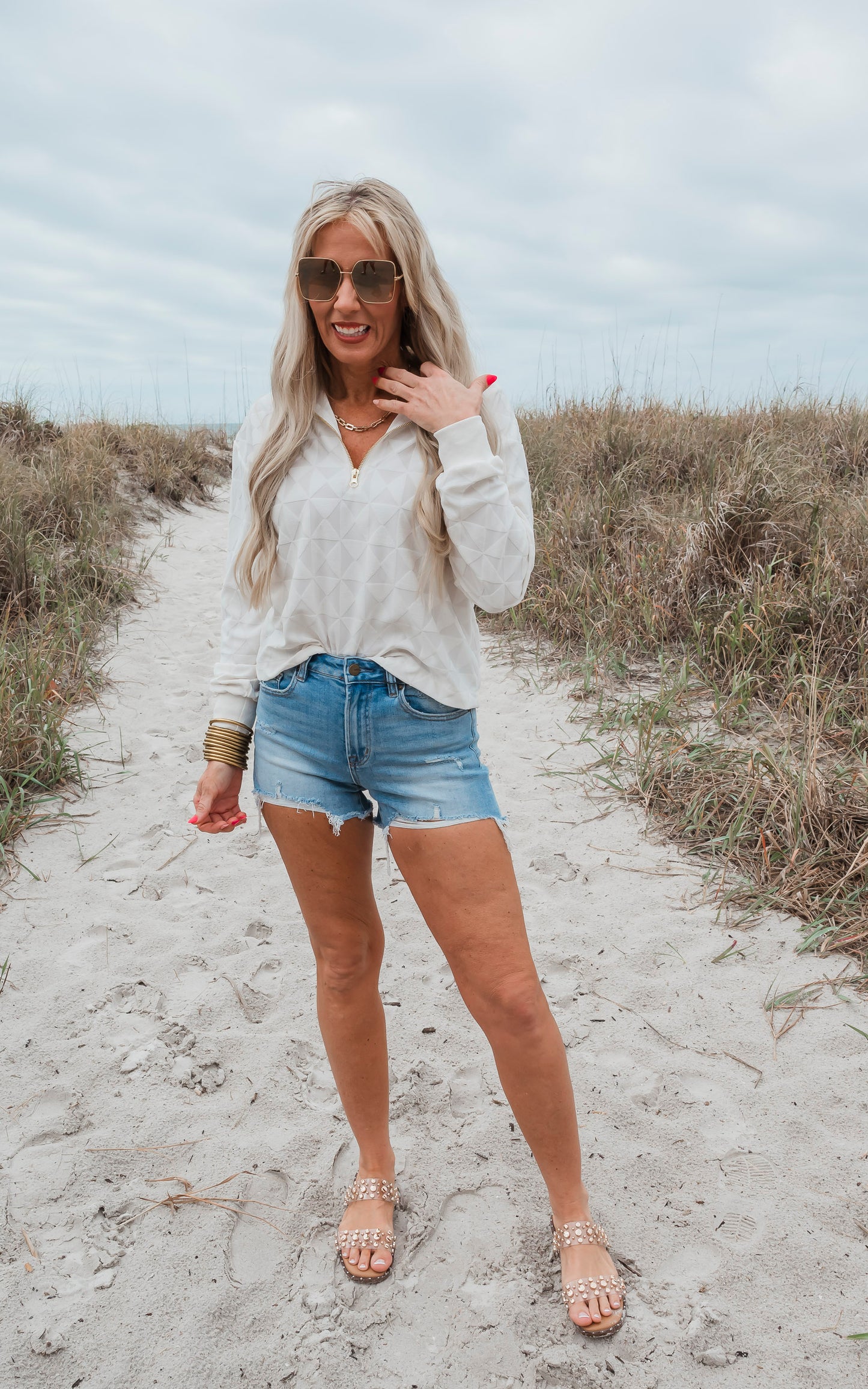 Diamond Embossed Mock Neck L/S Top by Salty Wave *DEAL-FINAL SALE