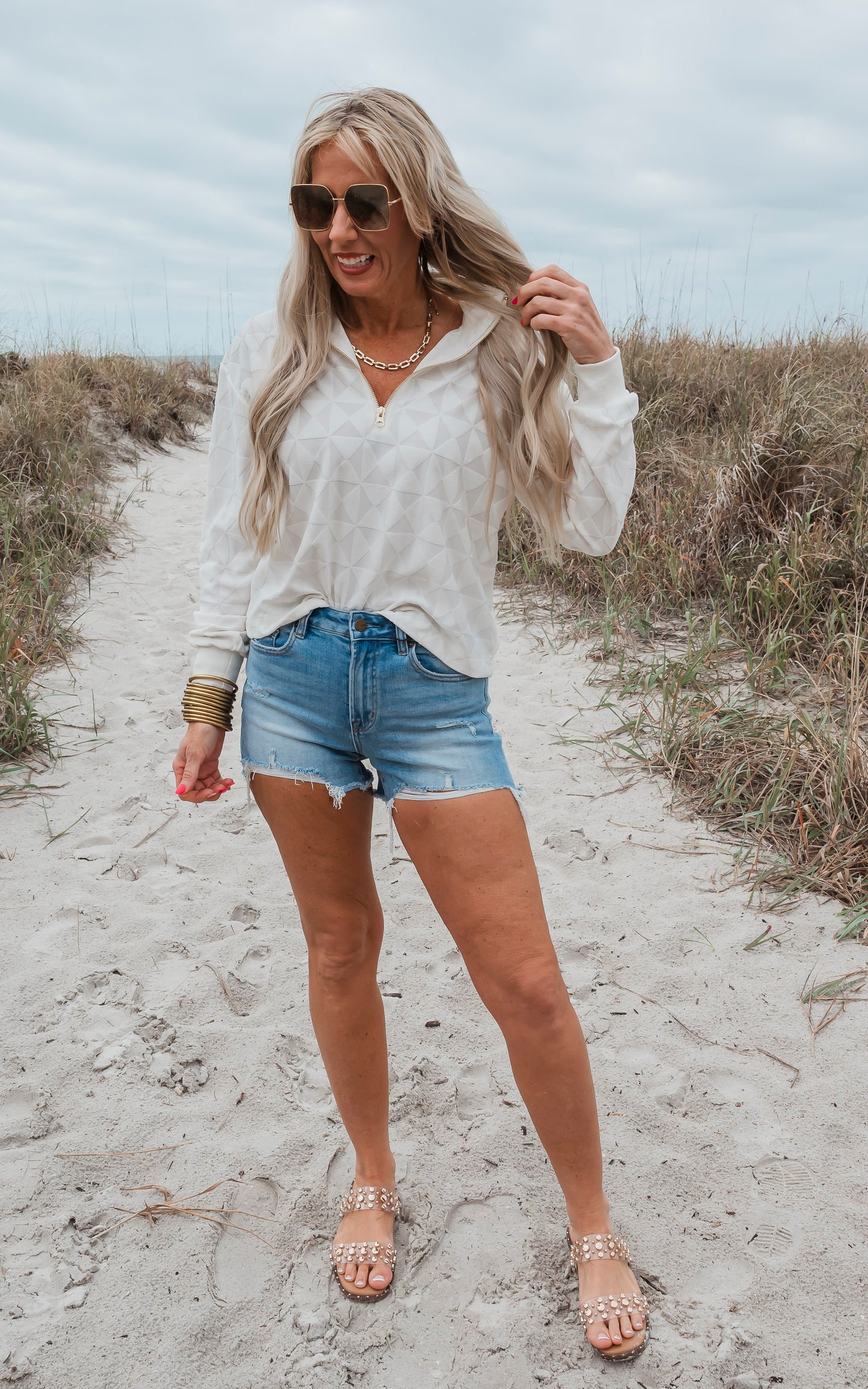 Diamond Embossed Mock Neck L/S Top by Salty Wave *DEAL-FINAL SALE