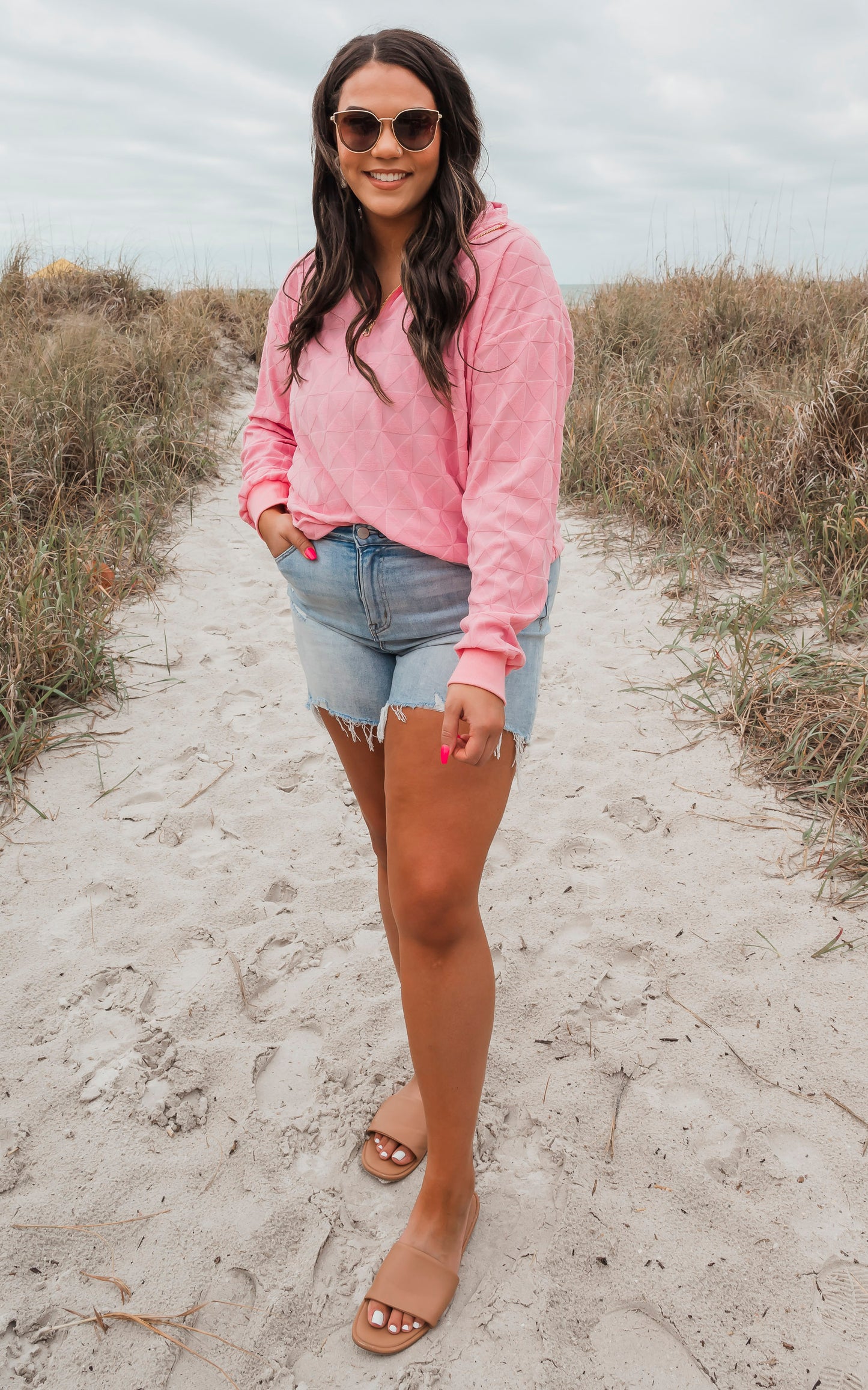 Diamond Embossed Mock Neck L/S Top by Salty Wave *DEAL-FINAL SALE