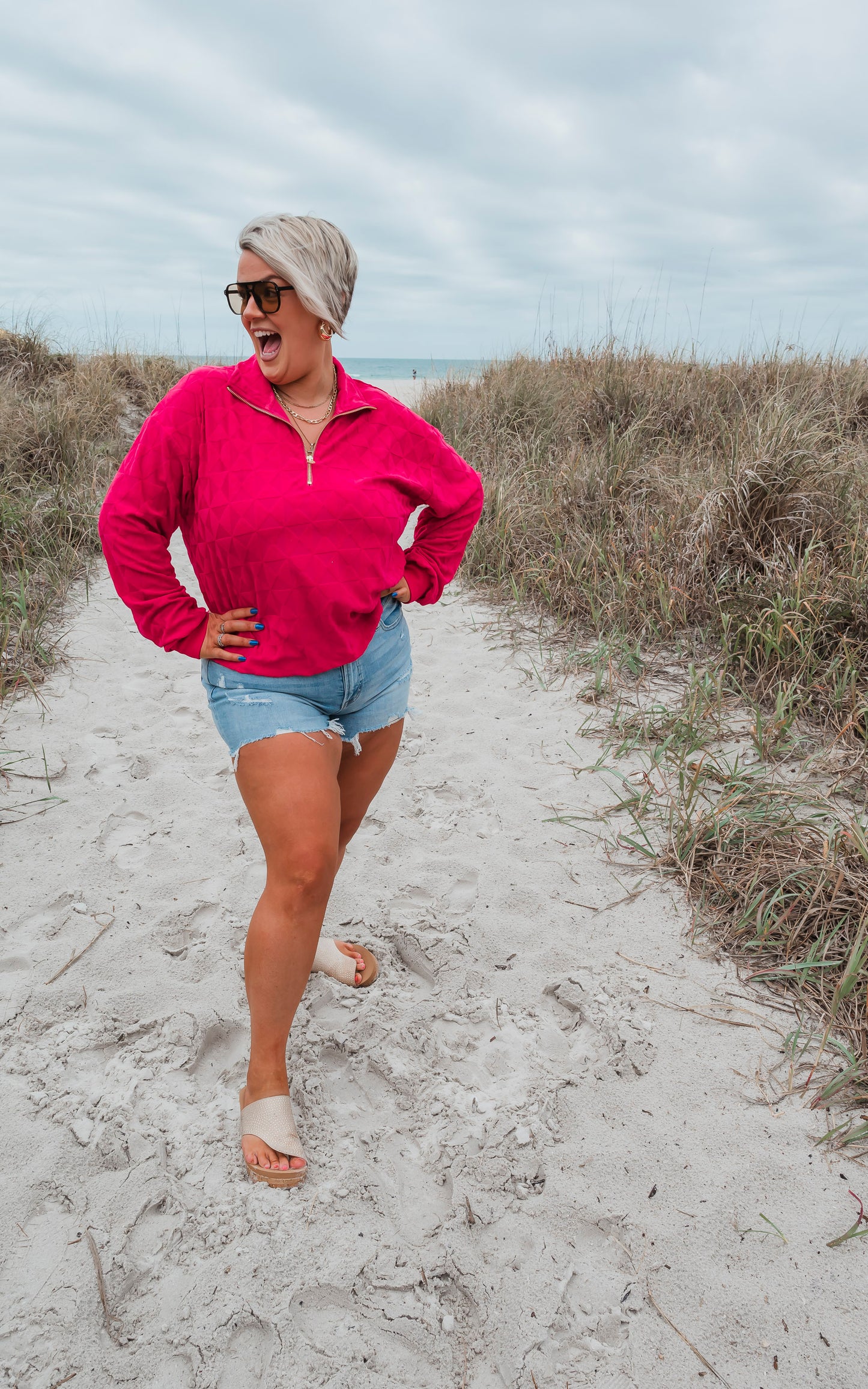 Diamond Embossed Mock Neck L/S Top by Salty Wave *DEAL-FINAL SALE