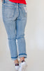 VERVET | Glamourous High Rise Cuffed Distressed Paint Boyfriend Denim Jeans - Final Sale