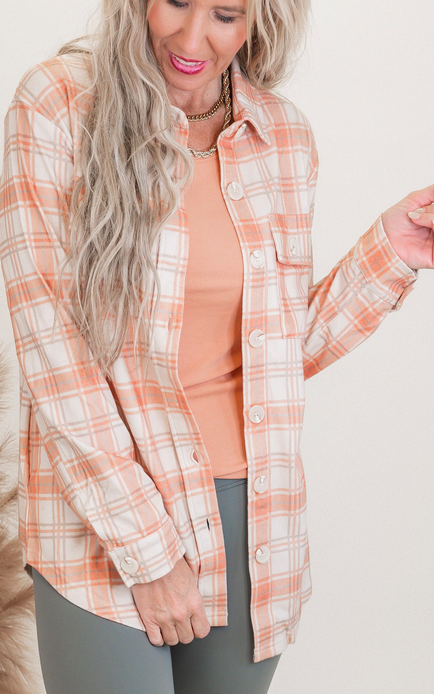 Forever Favorite Plaid Shacket in Cream Butter Orange #1 | Salty Wave **DEAL