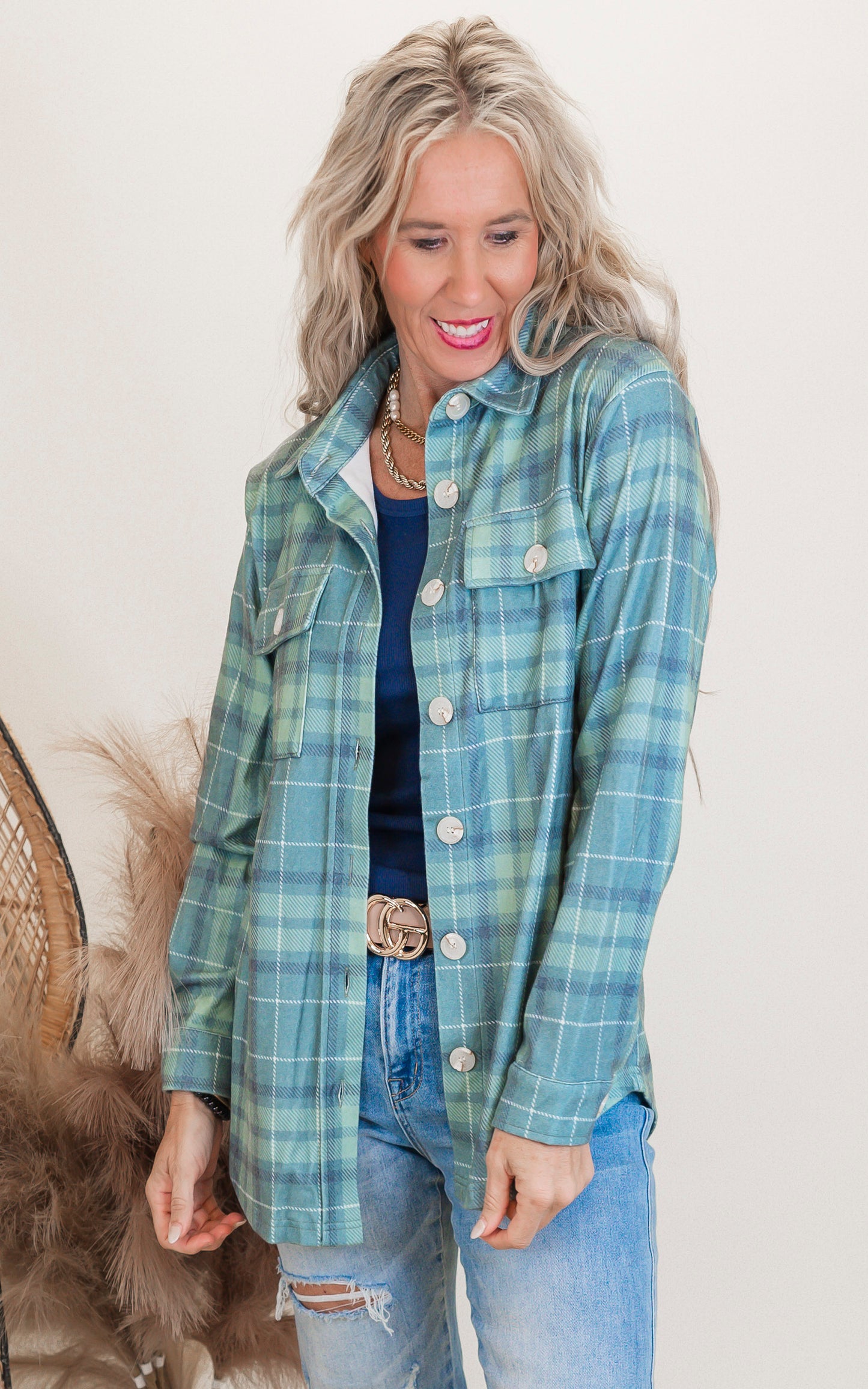 Forever Favorite Plaid Shacket in Green Blue #9 | Salty Wave *DEAL
